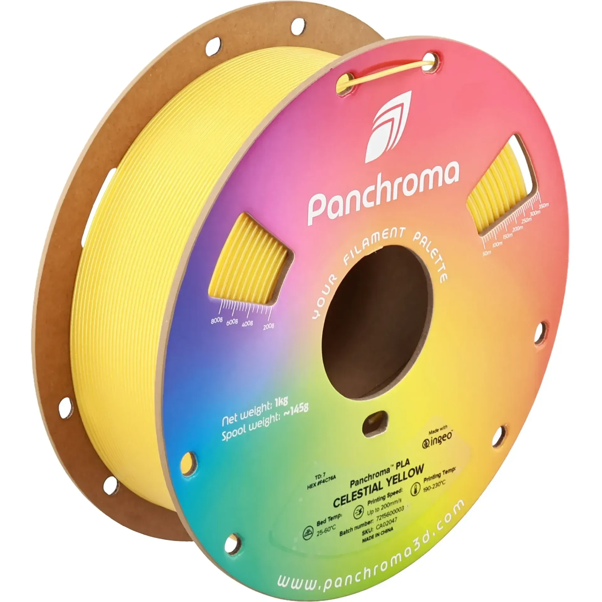 Panchroma Celestial PLA Celestial Yellow, 1.75 mm 1 kg spool with a printed example