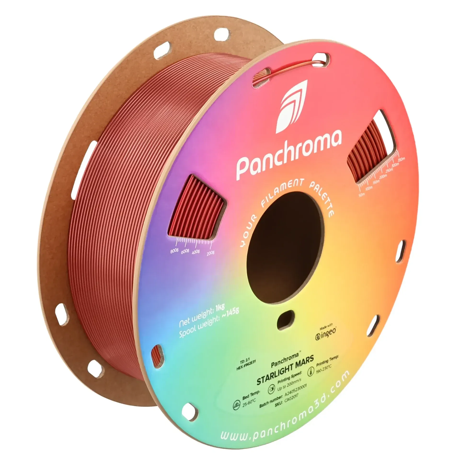 Panchroma Starlight PLA Starlight Mars, 1.75 mm 1 kg spool with a printed example