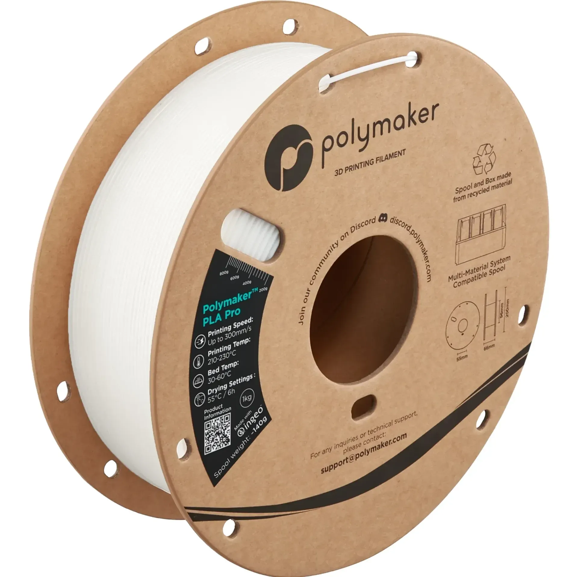 Polymaker PLA Pro White, 1.75 mm 1 kg spool with a printed example