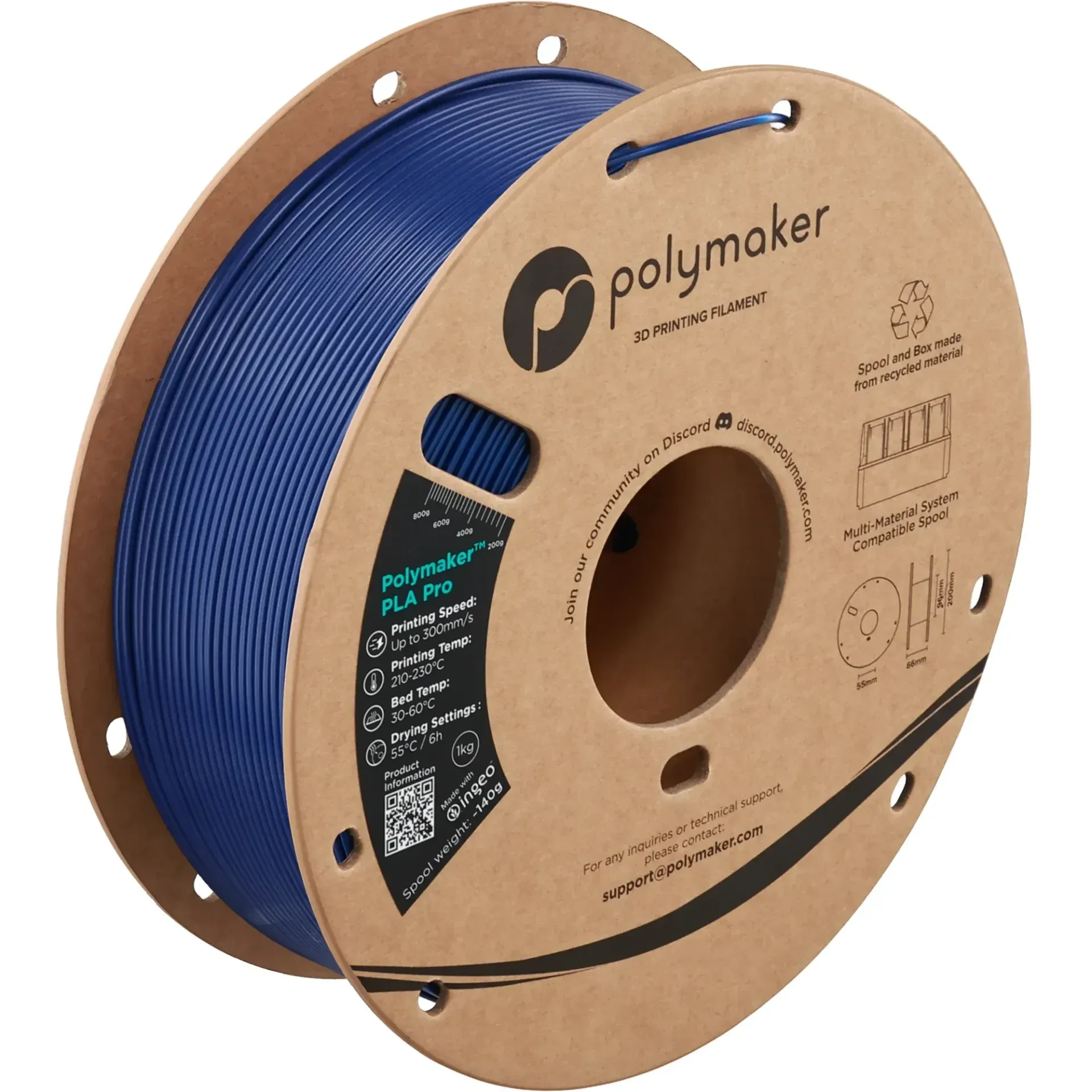 Polymaker PLA Pro Blue, 1.75 mm 1 kg spool with a printed example
