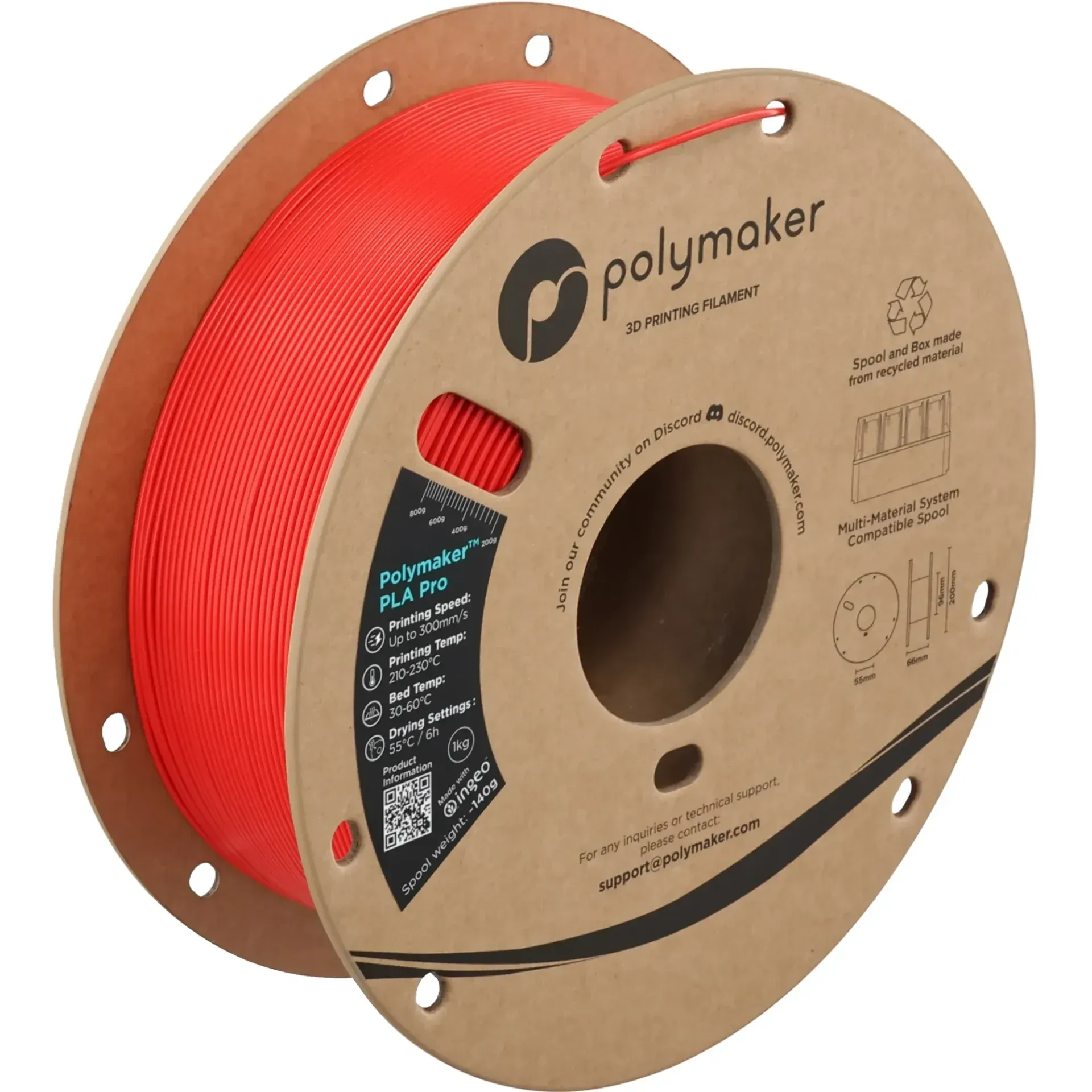 Polymaker PLA Pro Red, 1.75 mm 1 kg spool with a printed example
