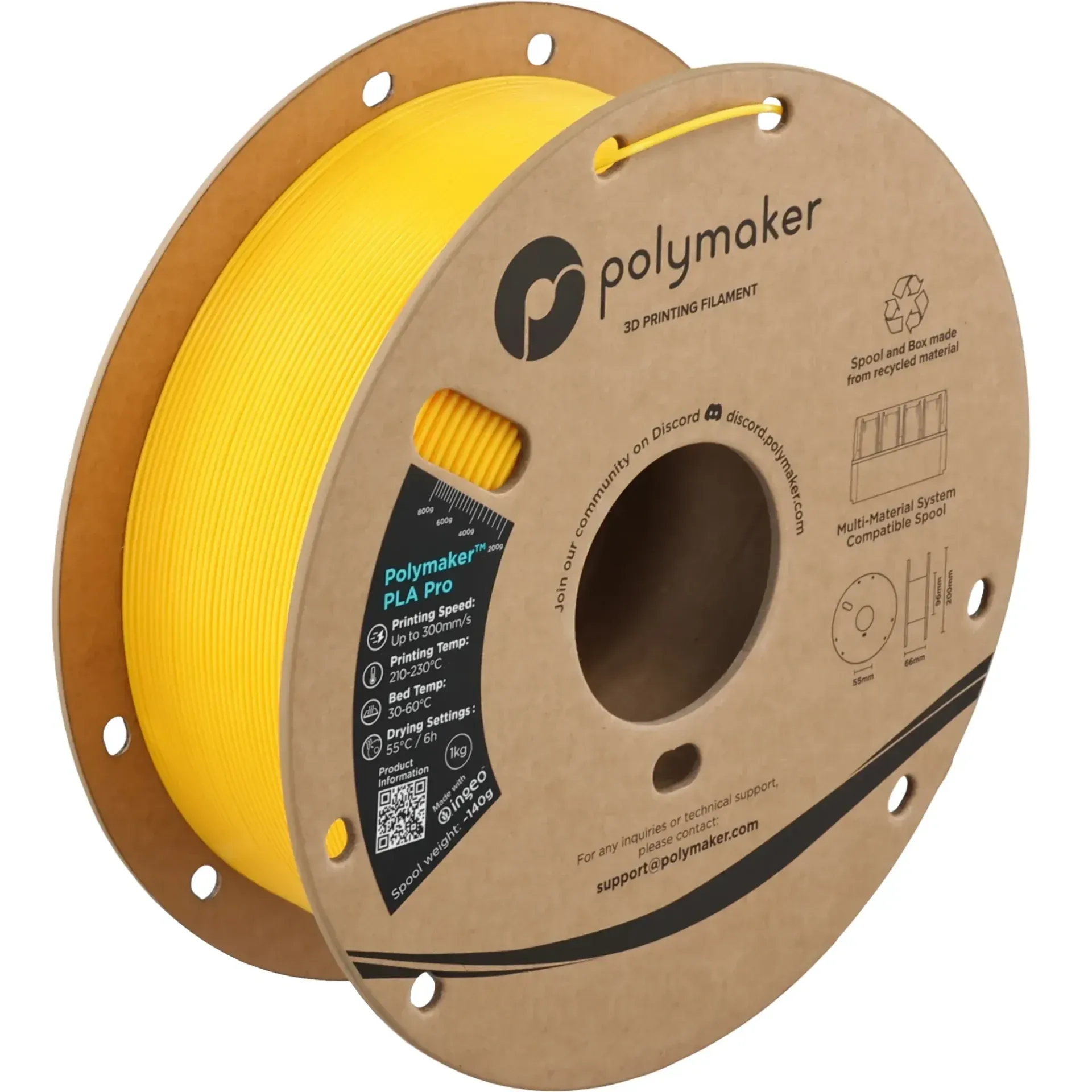 Polymaker PLA Pro Yellow, 1.75 mm 1 kg spool with a printed example