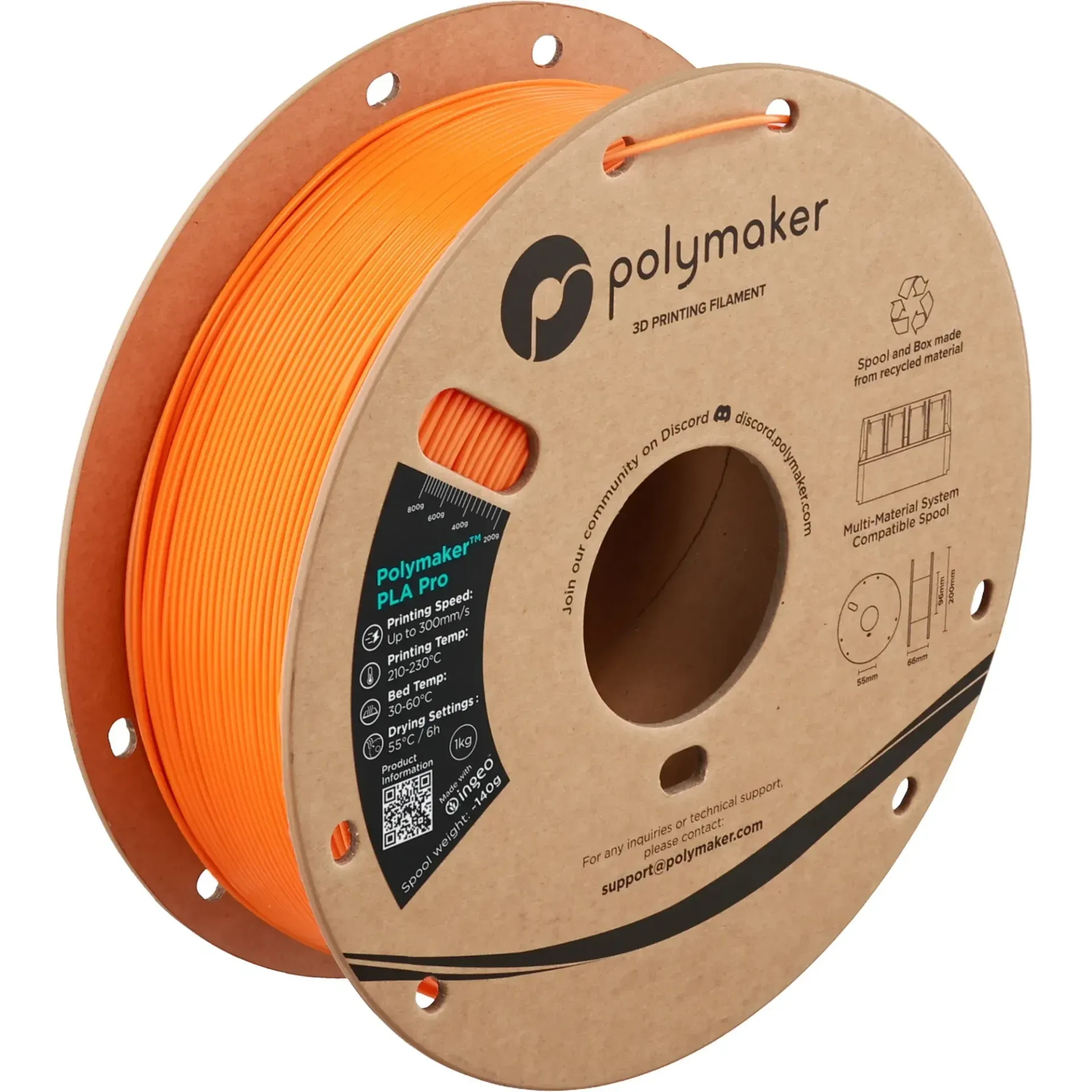 Polymaker PLA Pro Orange, 1.75 mm 1 kg spool with a printed example