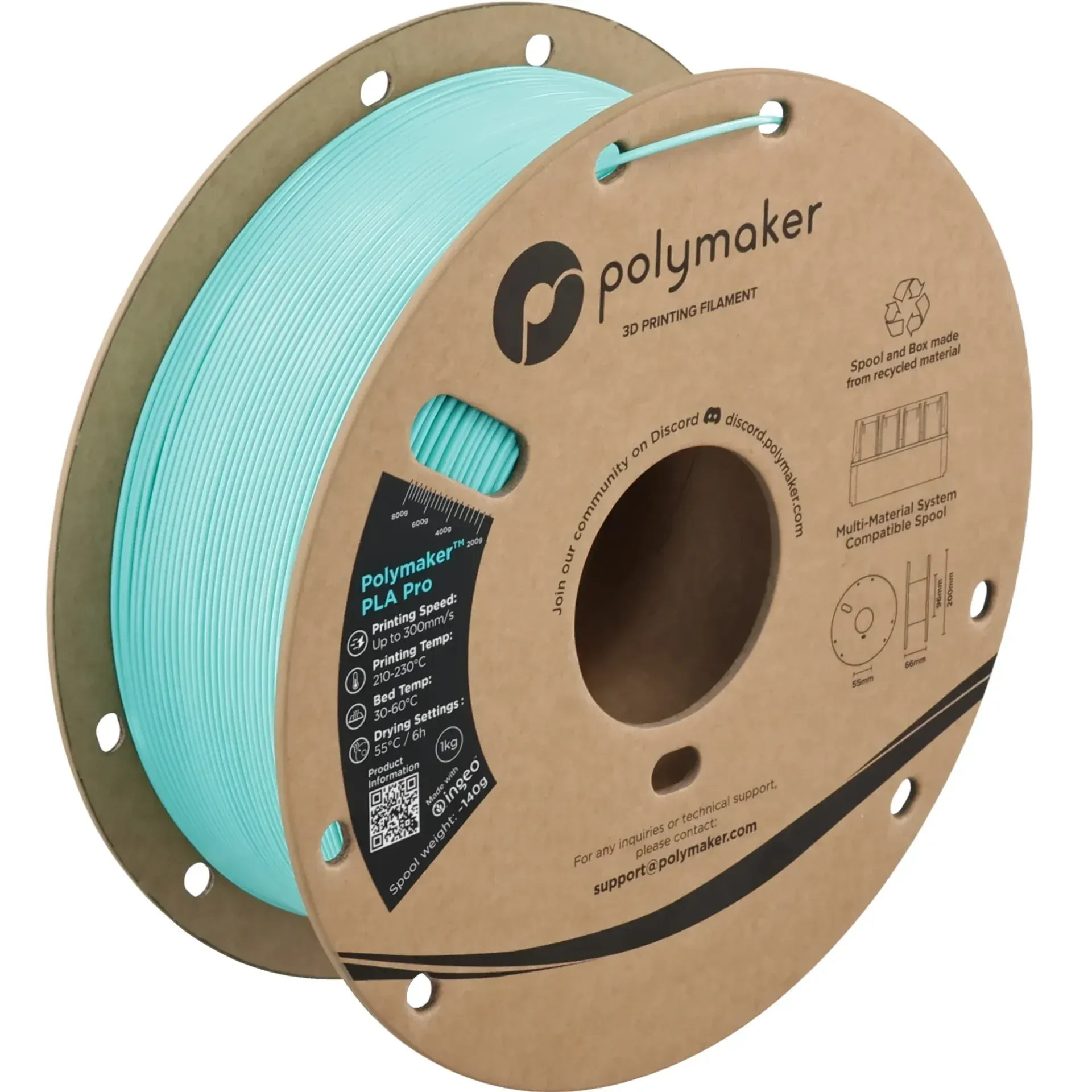 Polymaker PLA Pro Polymaker Teal, 1.75 mm 1 kg spool with a printed example