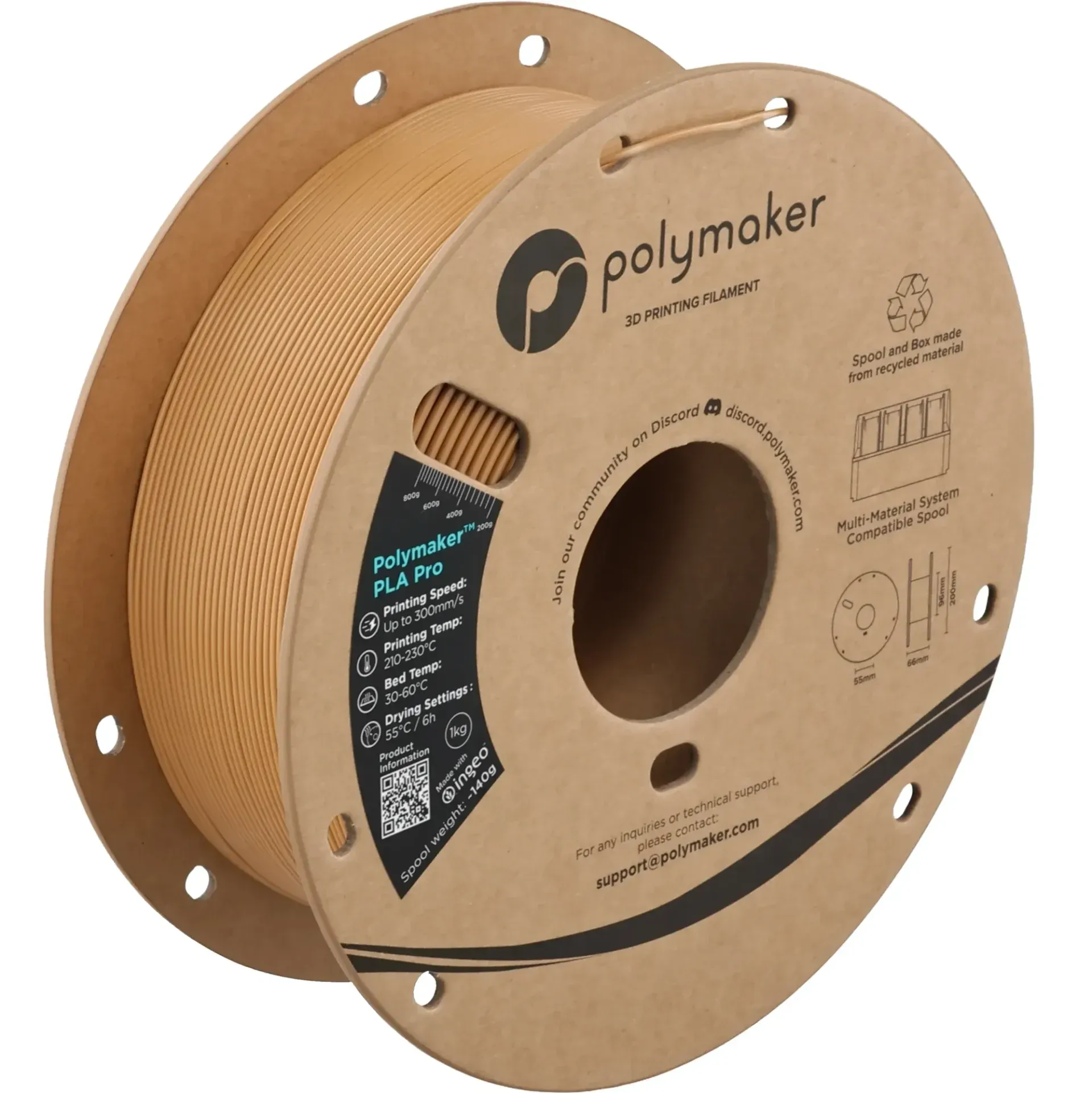 Polymaker PLA Pro Army Beige, 1.75 mm 1 kg spool with a printed example