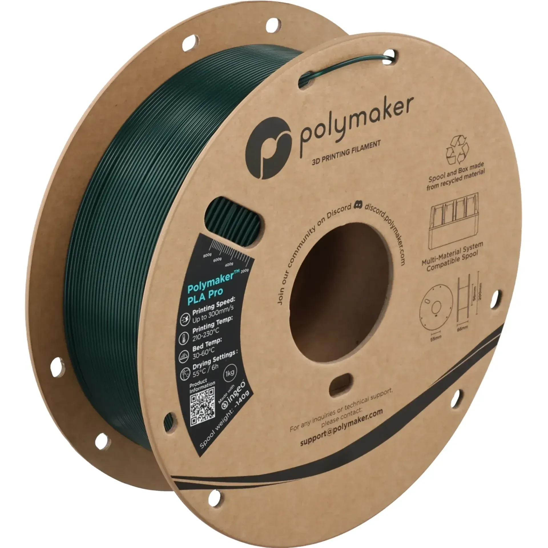 Polymaker PLA Pro Blue-Green, 1.75 mm 1 kg spool with a printed example