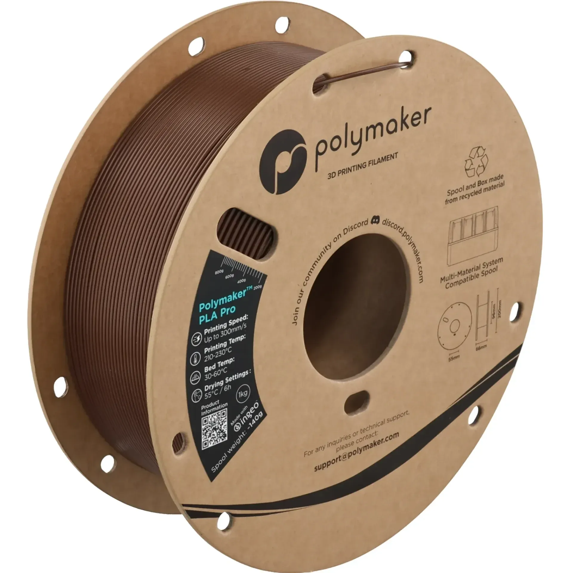 Polymaker PLA Pro Brown, 1.75 mm 1 kg spool with a printed example