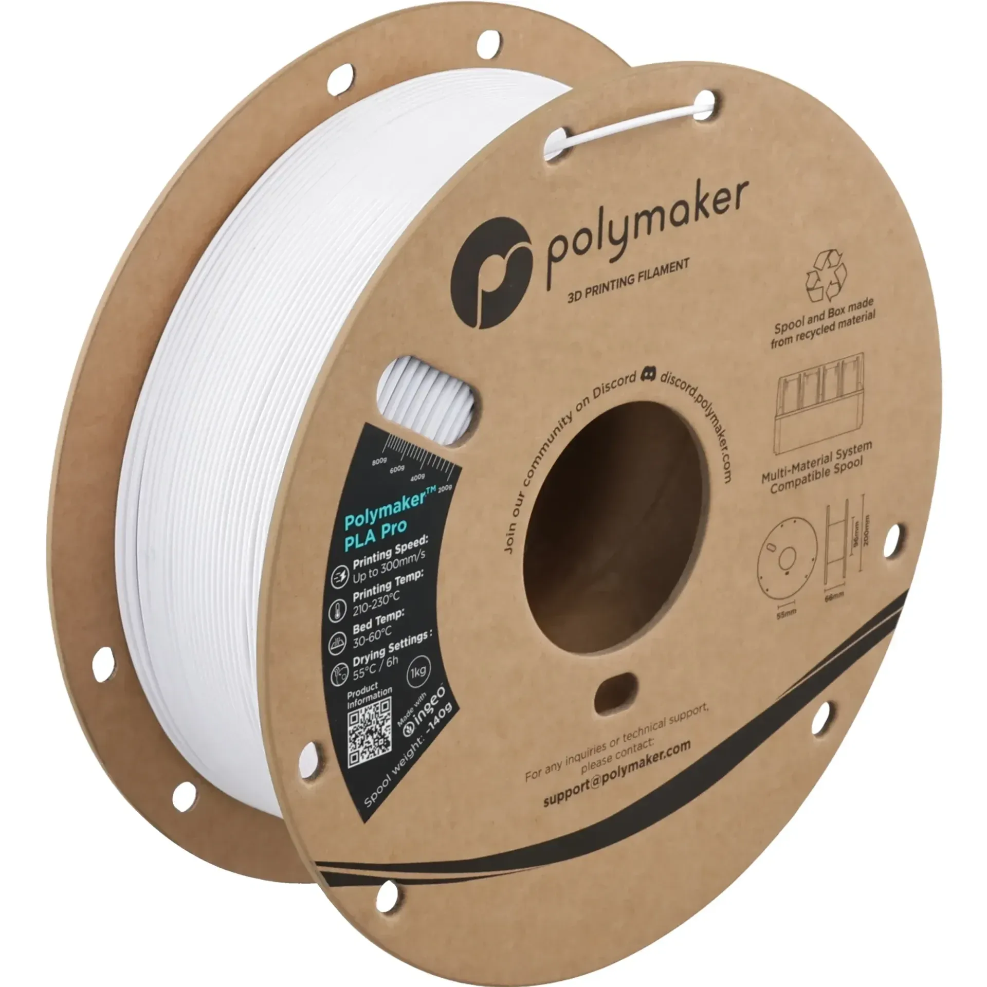 Polymaker PLA Pro Cold White, 1.75 mm 1 kg spool with a printed example