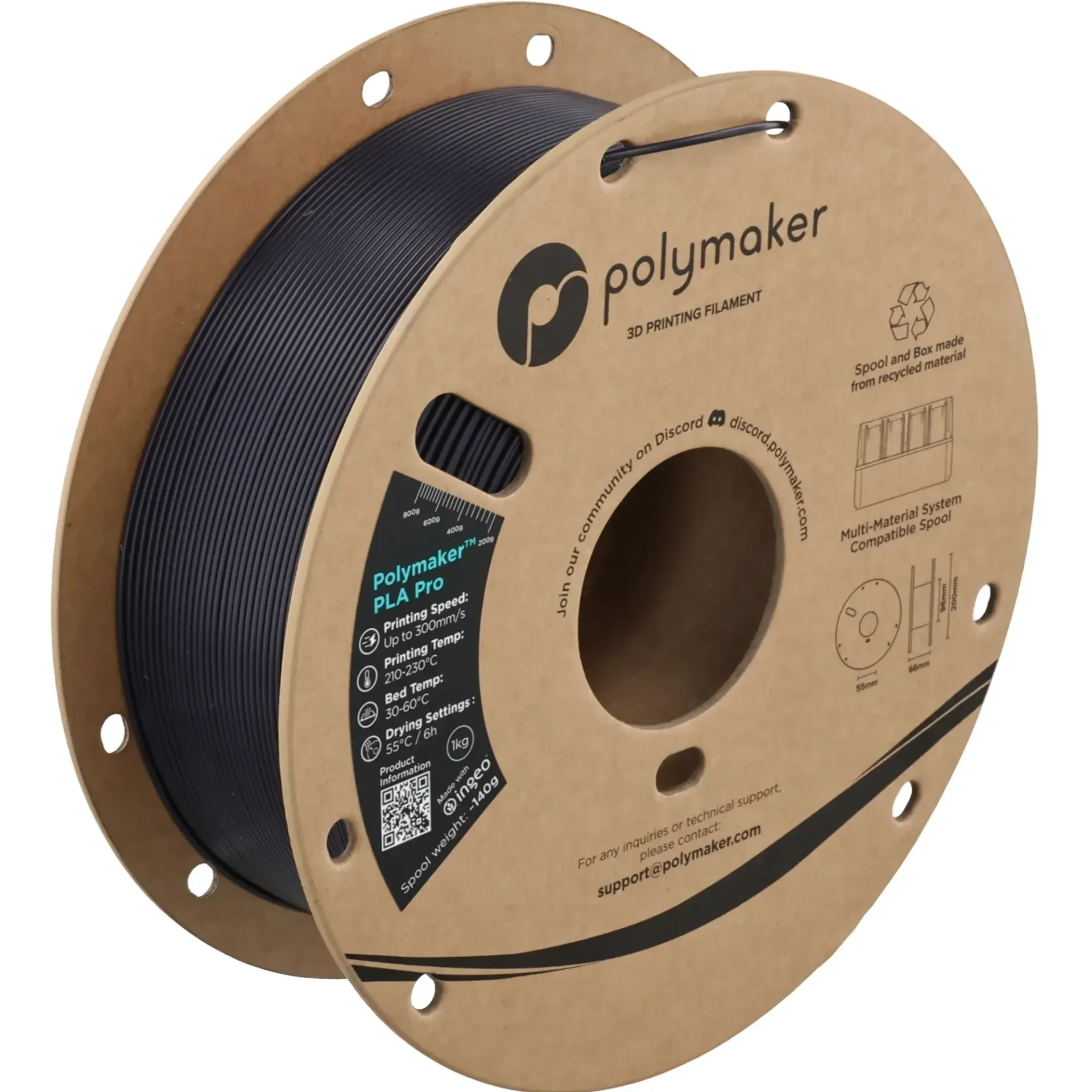 Polymaker PLA Pro Dark Purple, 1.75 mm 1 kg spool with a printed example