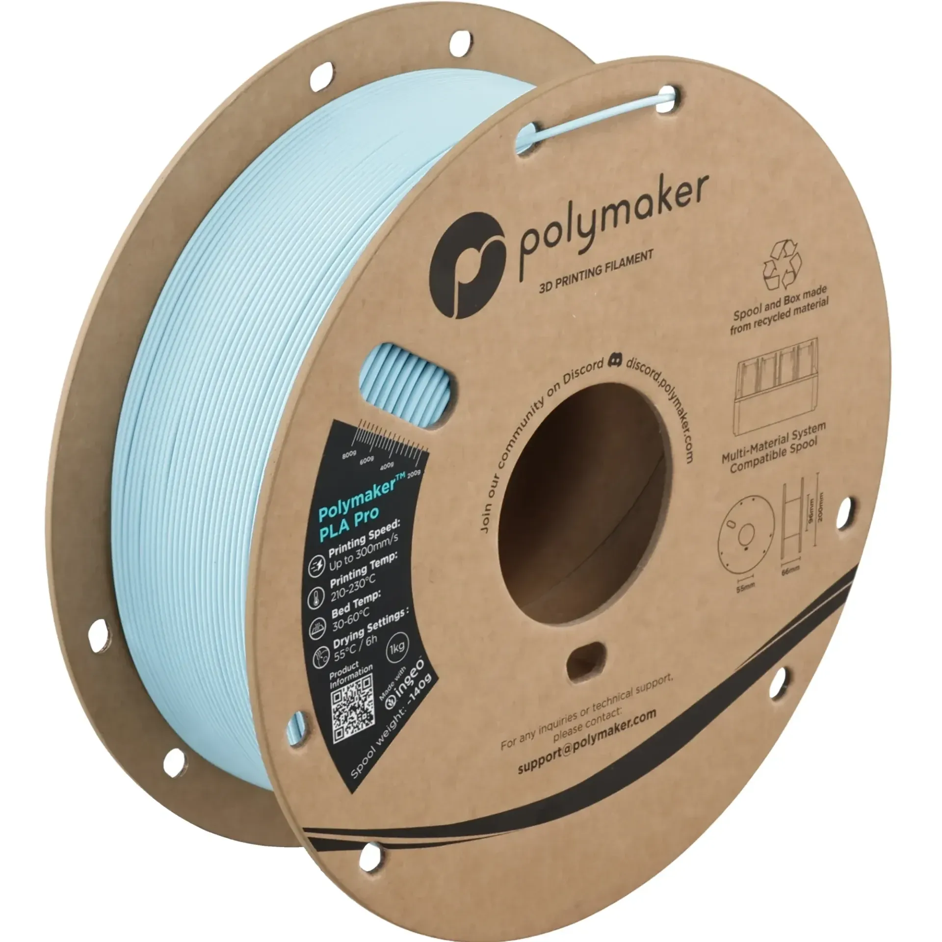 Polymaker PLA Pro Light Blue, 1.75 mm 1 kg spool with a printed example