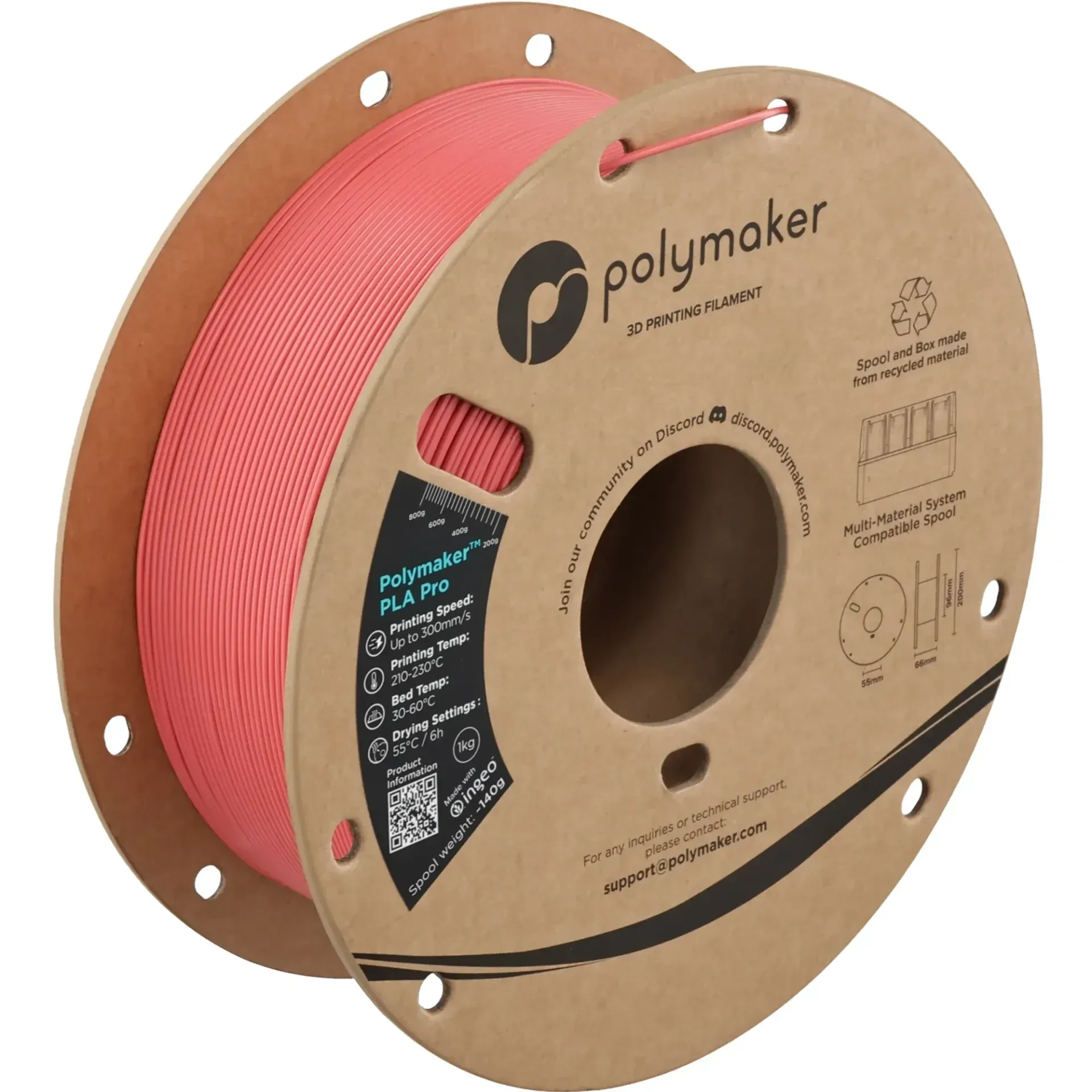 Polymaker PLA Pro Light Red, 1.75 mm 1 kg spool with a printed example