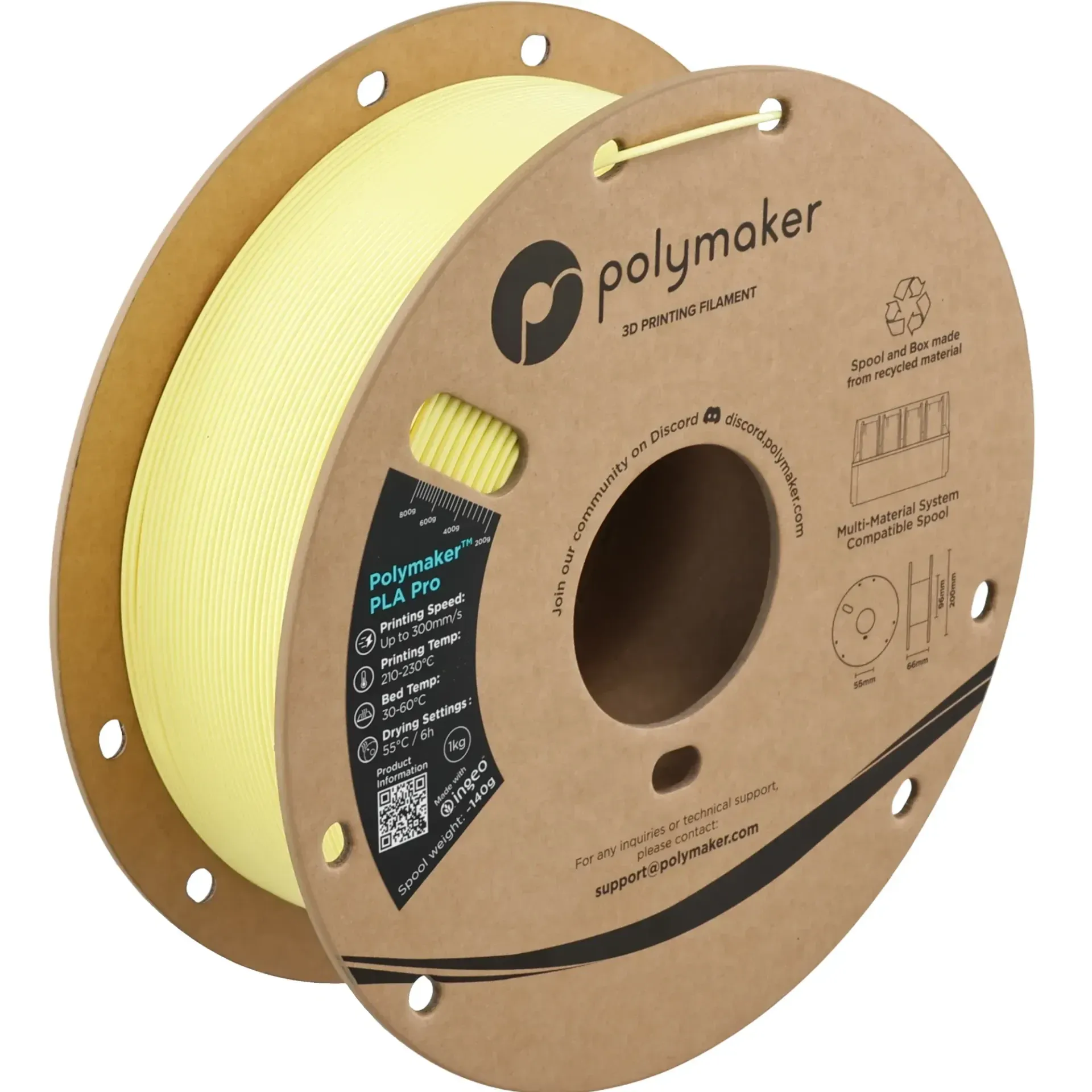 Polymaker PLA Pro Light Yellow, 1.75 mm 1 kg spool with a printed example