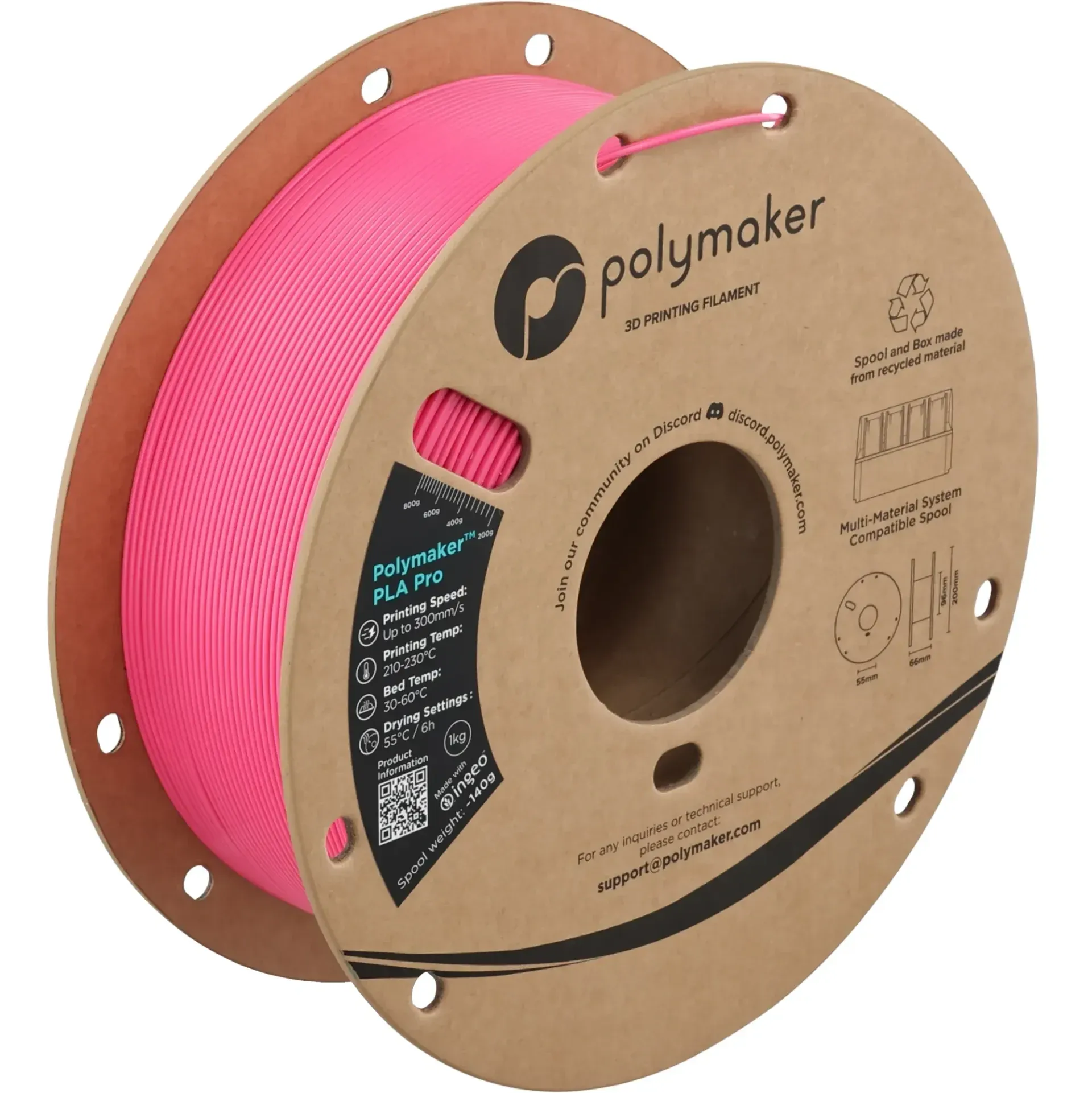 Polymaker PLA Pro Magenta, 1.75 mm 1 kg spool with a printed example