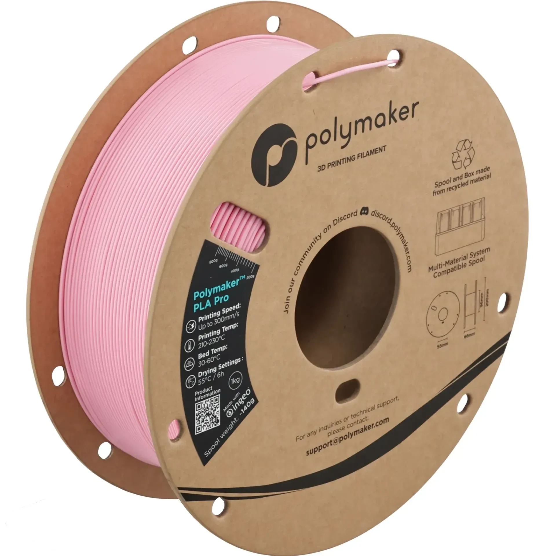 Polymaker PLA Pro Pink, 1.75 mm 1 kg spool with a printed example