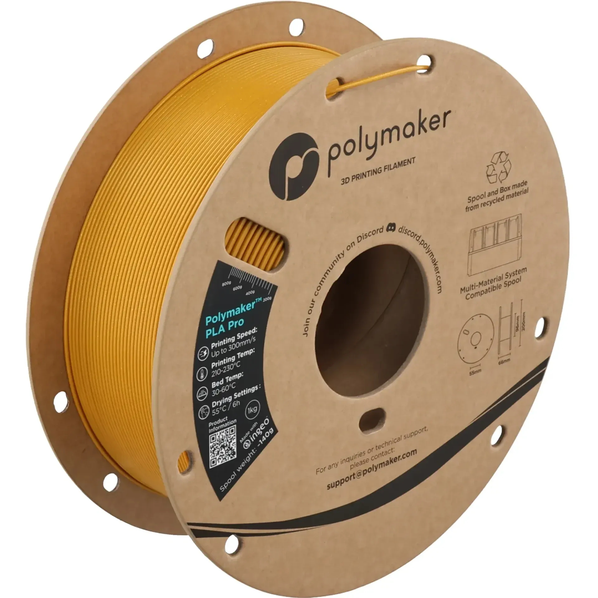 Polymaker PLA Pro Metallic Gold, 1.75 mm 1 kg spool with a printed example