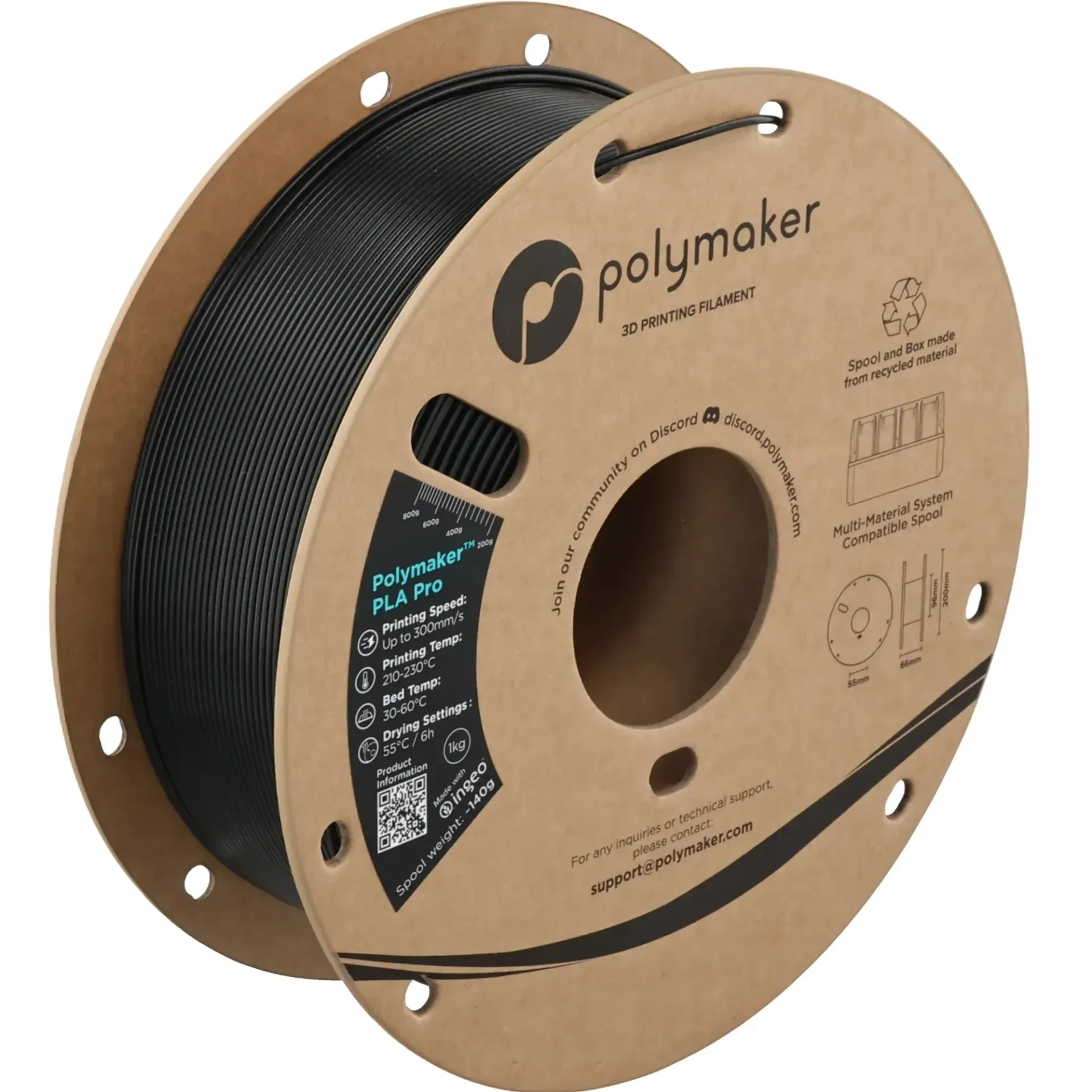 Polymaker PLA Pro Metallic Black, 1.75 mm 1 kg spool with a printed example