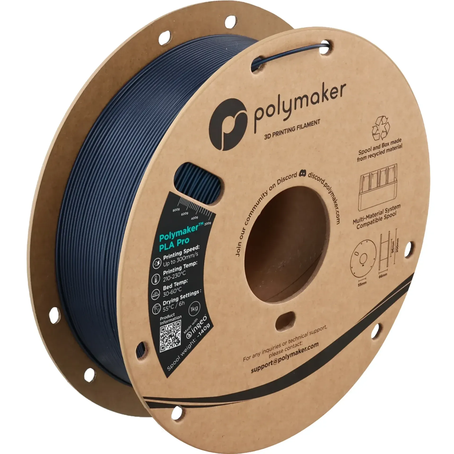 Polymaker PLA Pro Metallic Blue, 1.75 mm 1 kg spool with a printed example