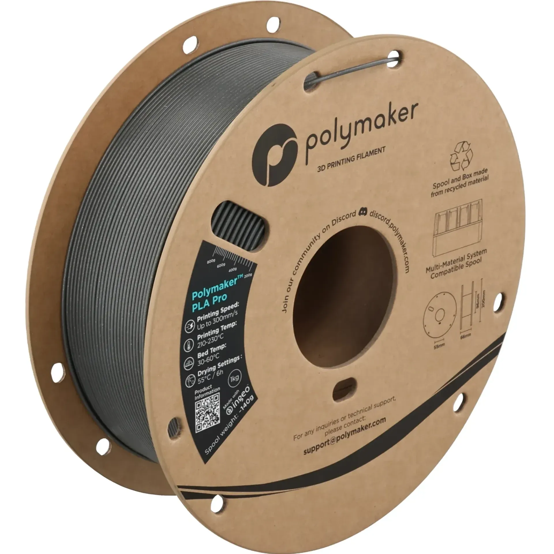 Polymaker PLA Pro Metallic Chrome, 1.75 mm 1 kg spool with a printed example