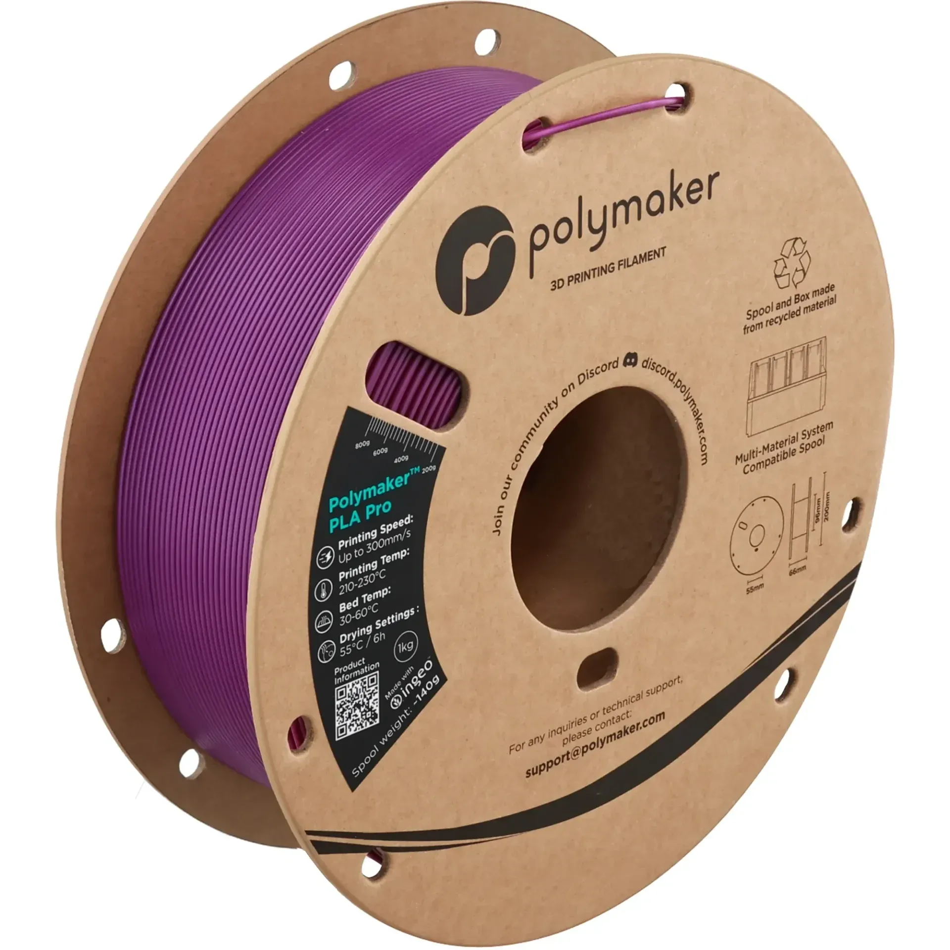 Polymaker PLA Pro Metallic Plum, 1.75 mm 1 kg spool with a printed example