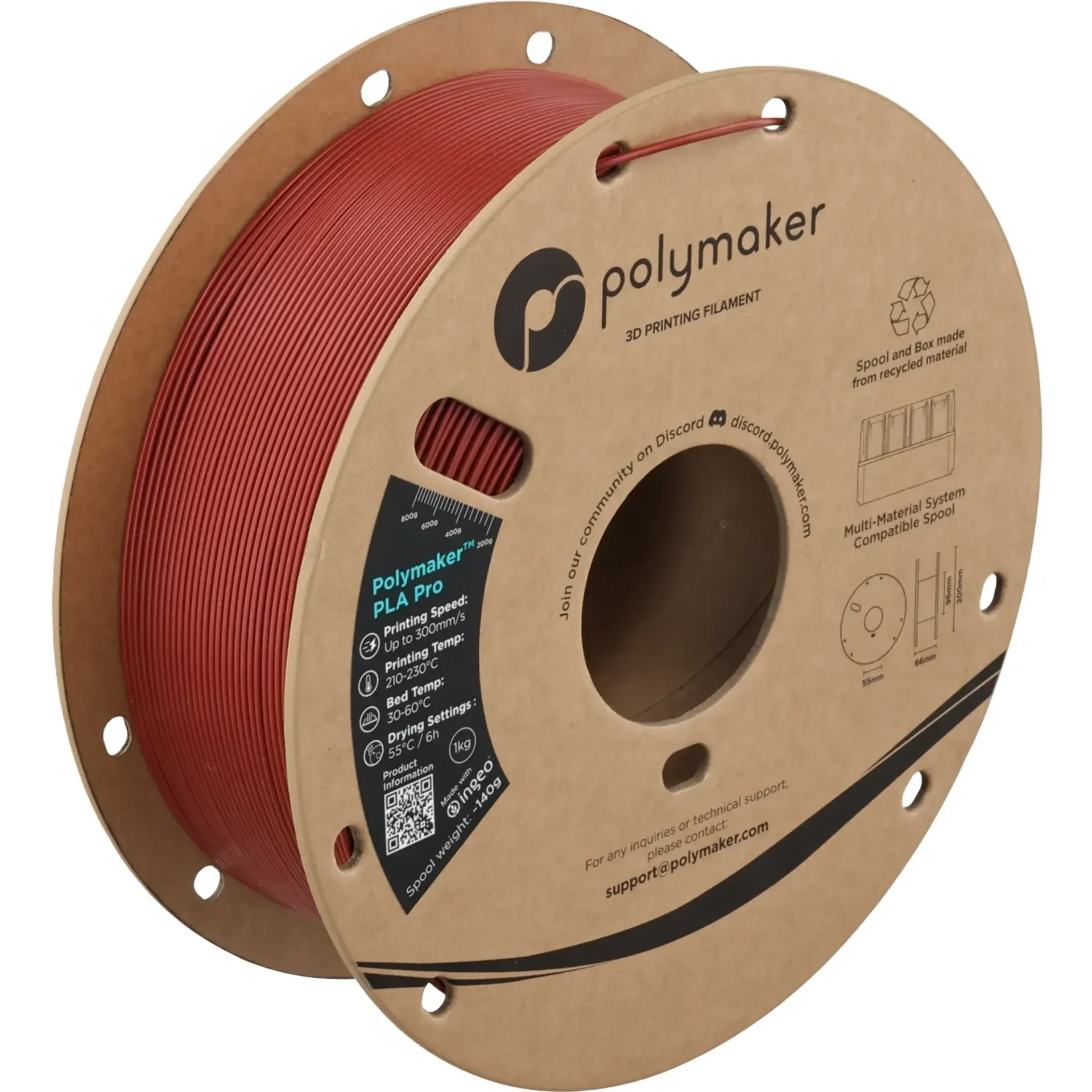Polymaker PLA Pro Metallic Dark Red, 1.75 mm 1 kg spool with a printed example