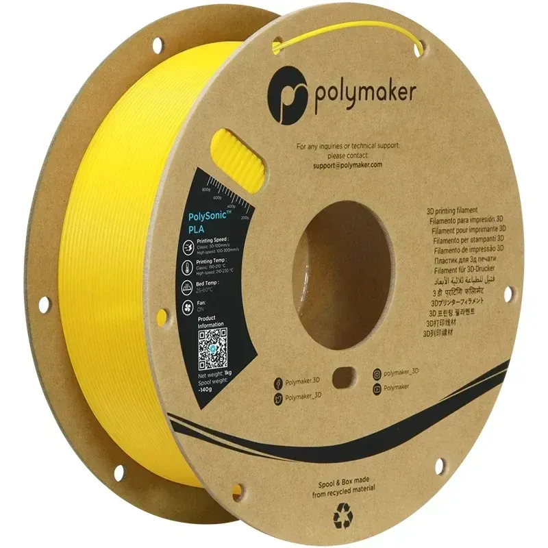 PolySonic PLA Yellow, 1.75 mm 1 kg spool, isometric view