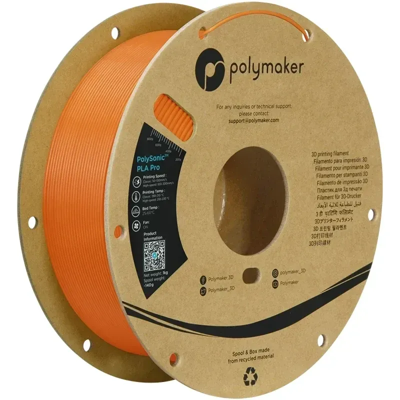 PolySonic PLA Orange, 1.75 mm 1 kg spool, isometric view