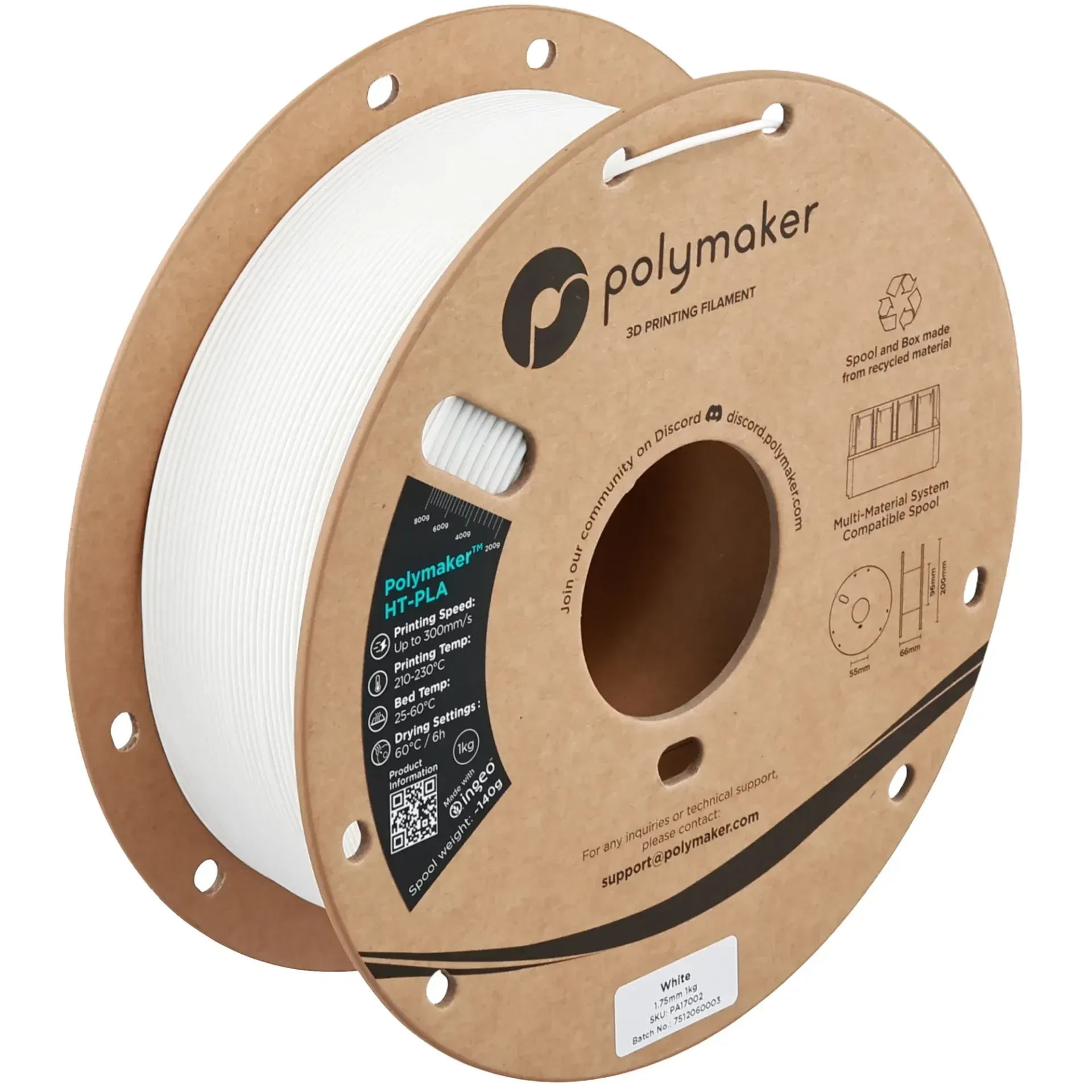 Polymaker HT-PLA White, 1.75 mm 1 kg spool with a printed example