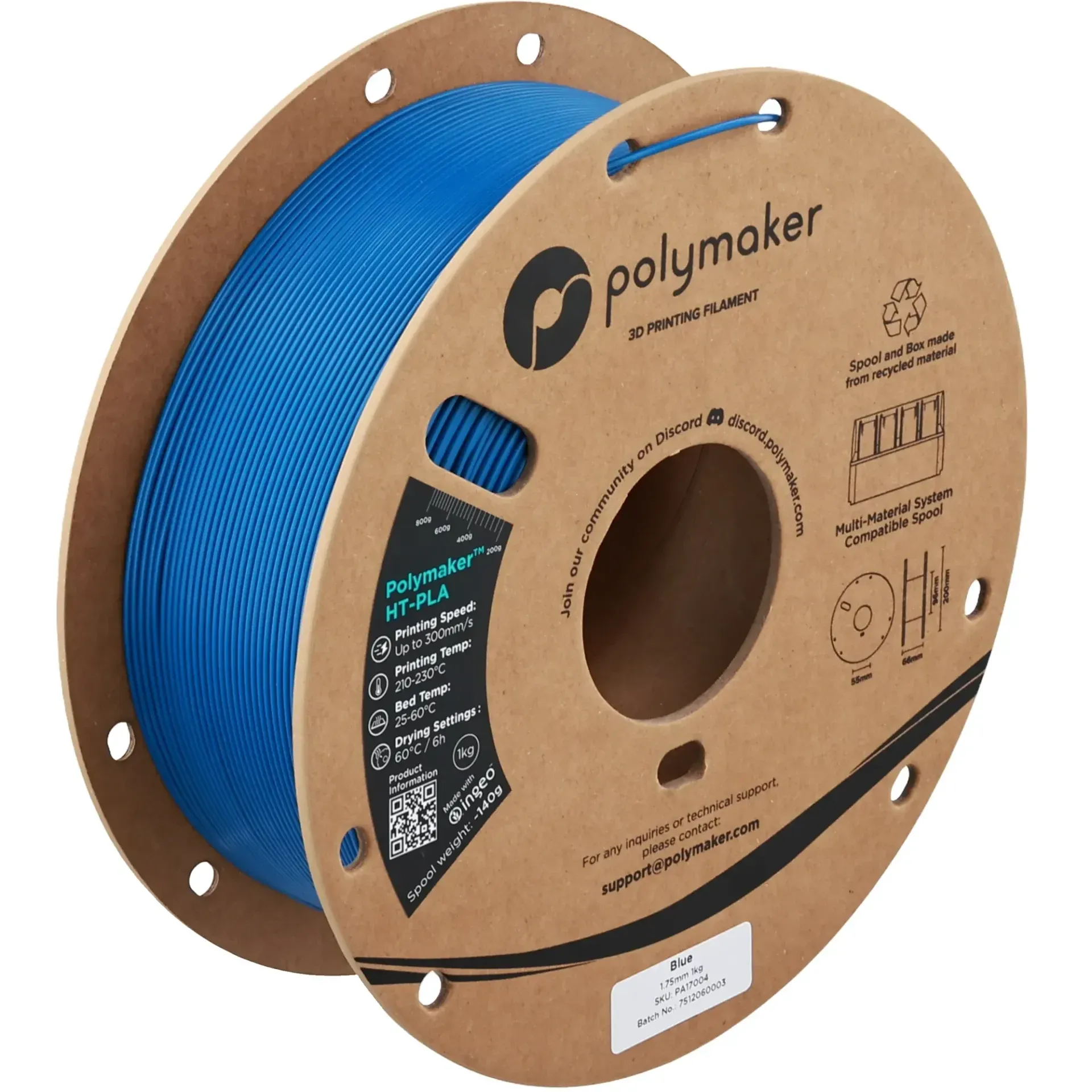 Polymaker HT-PLA Blue, 1.75 mm 1 kg spool with a printed example