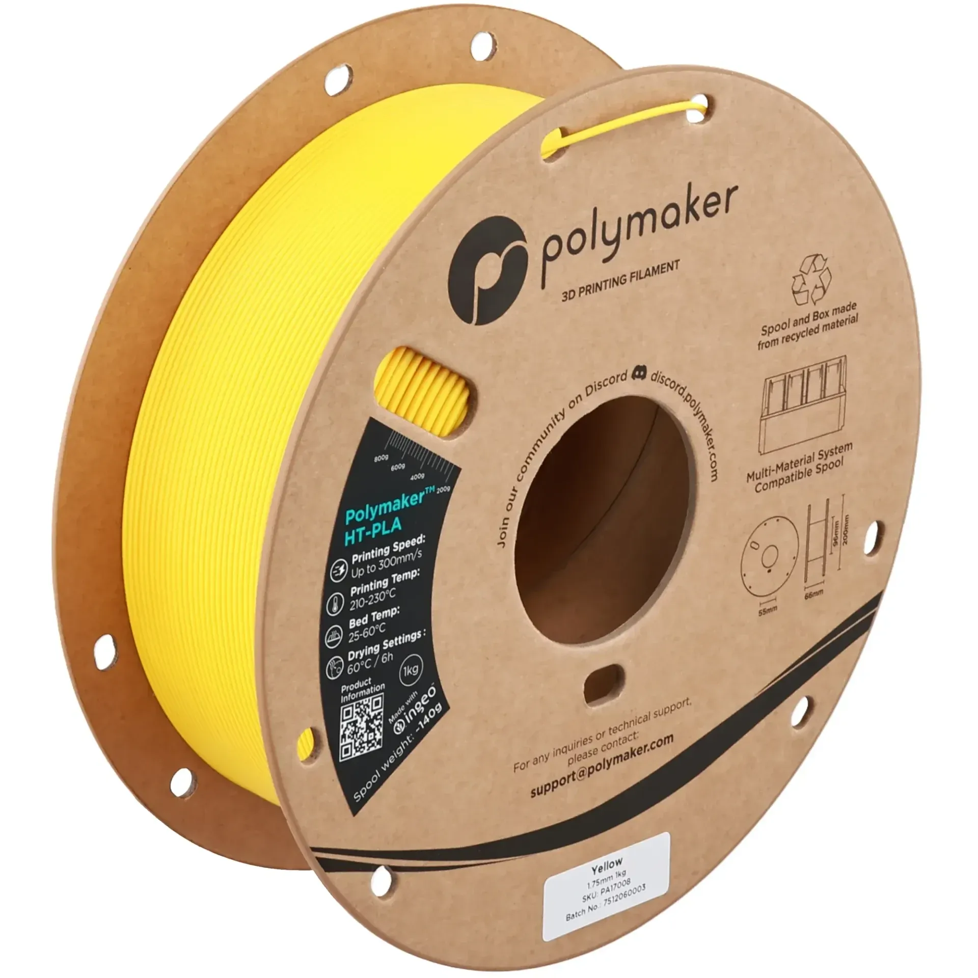 Polymaker HT-PLA Yellow, 1.75 mm 1 kg spool with a printed example