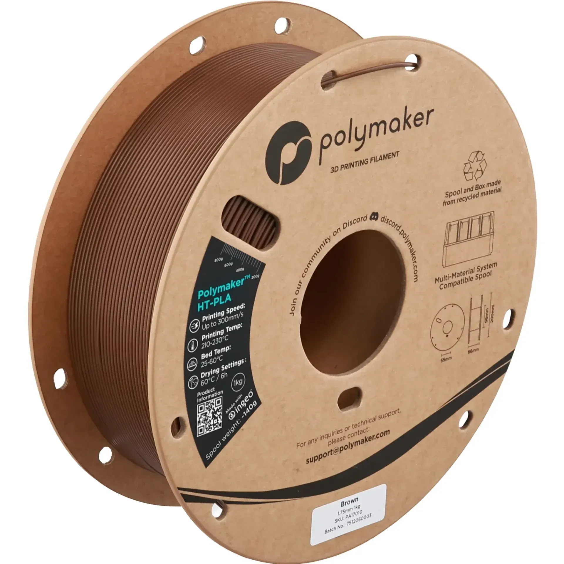 Polymaker HT-PLA Brown, 1.75 mm 1 kg spool with a printed example