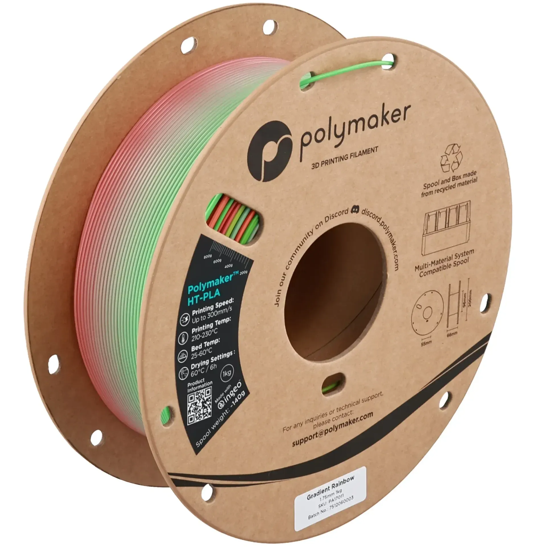 Polymaker HT-PLA Rainbow, 1.75 mm 1 kg spool with a printed example