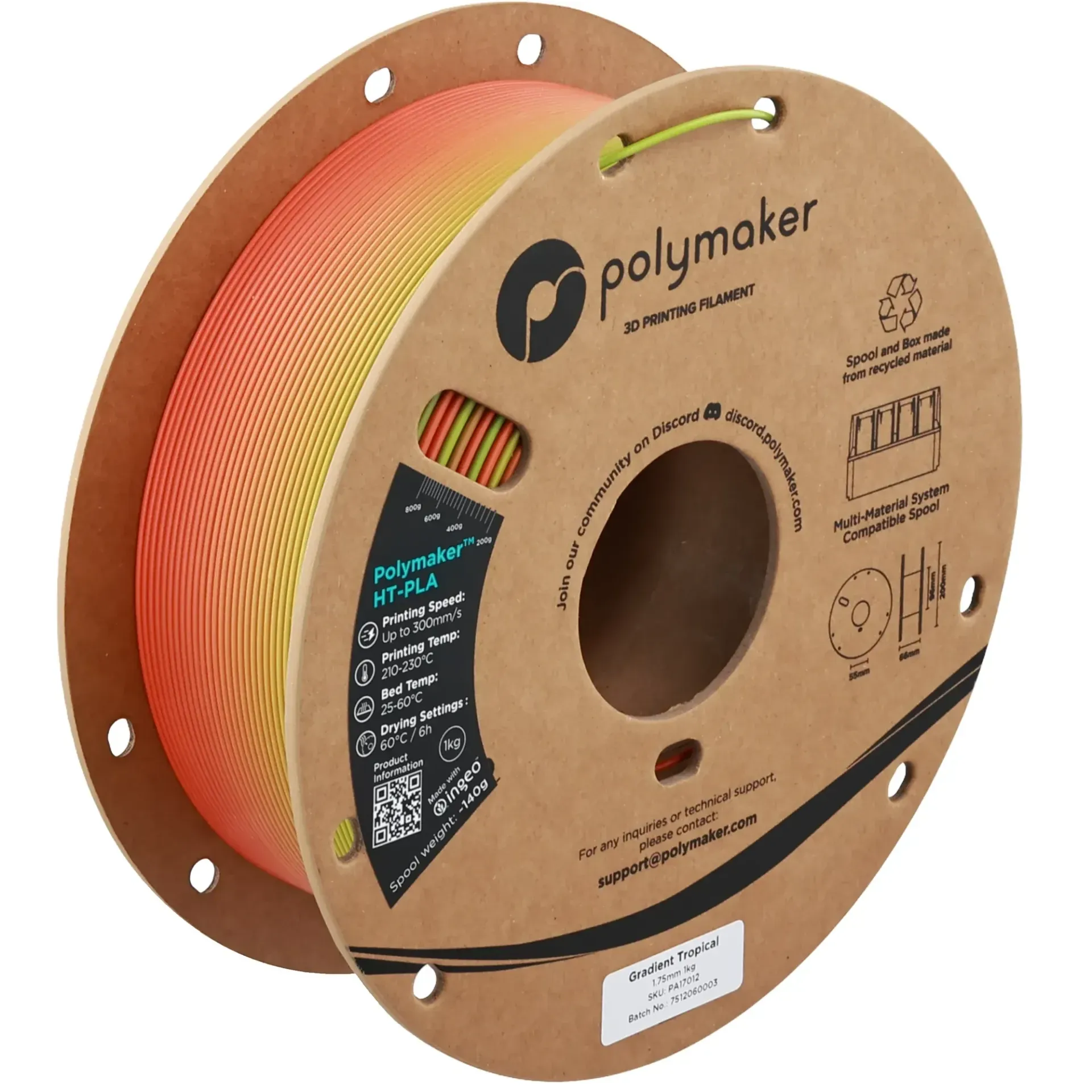 Polymaker HT-PLA Tropical, 1.75 mm 1 kg spool with a printed example