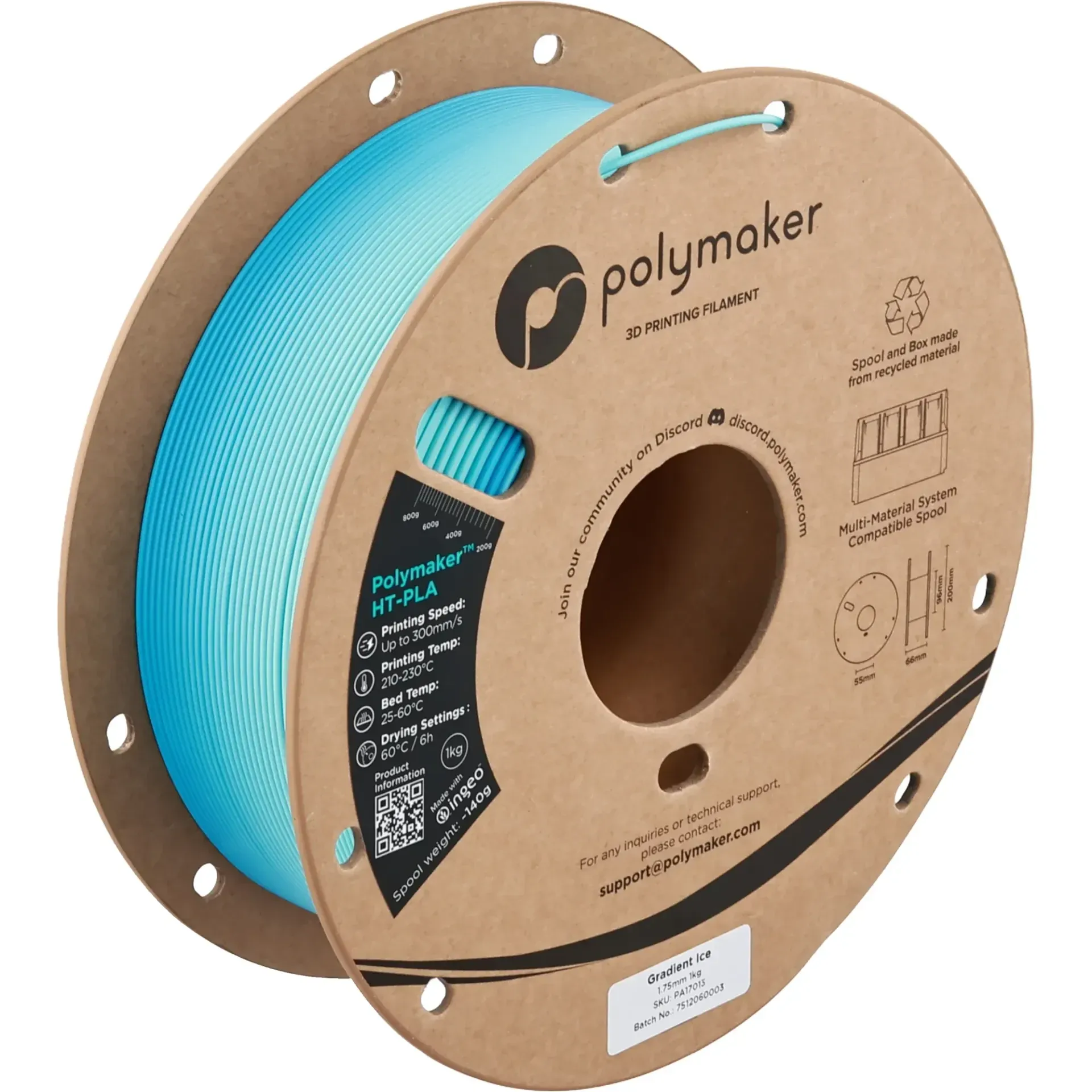 Polymaker HT-PLA Ice, 1.75 mm 1 kg spool with a printed example