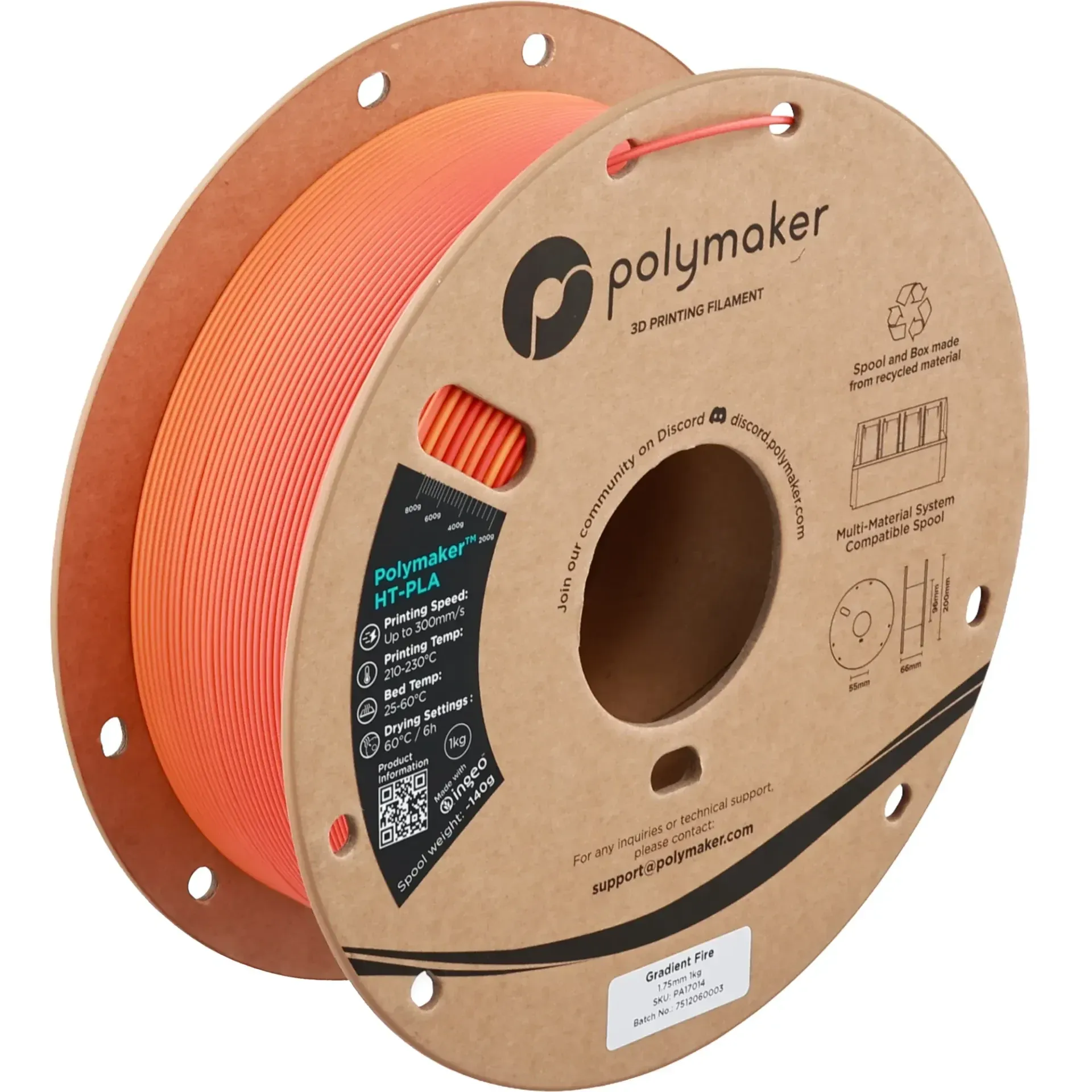 Polymaker HT-PLA Fire, 1.75 mm 1 kg spool with a printed example