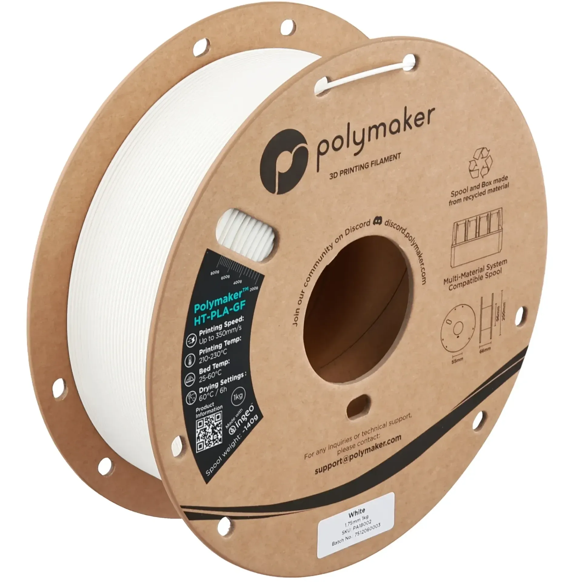 Polymaker HT-PLA-GF White, 1.75 mm 1 kg spool with a printed example