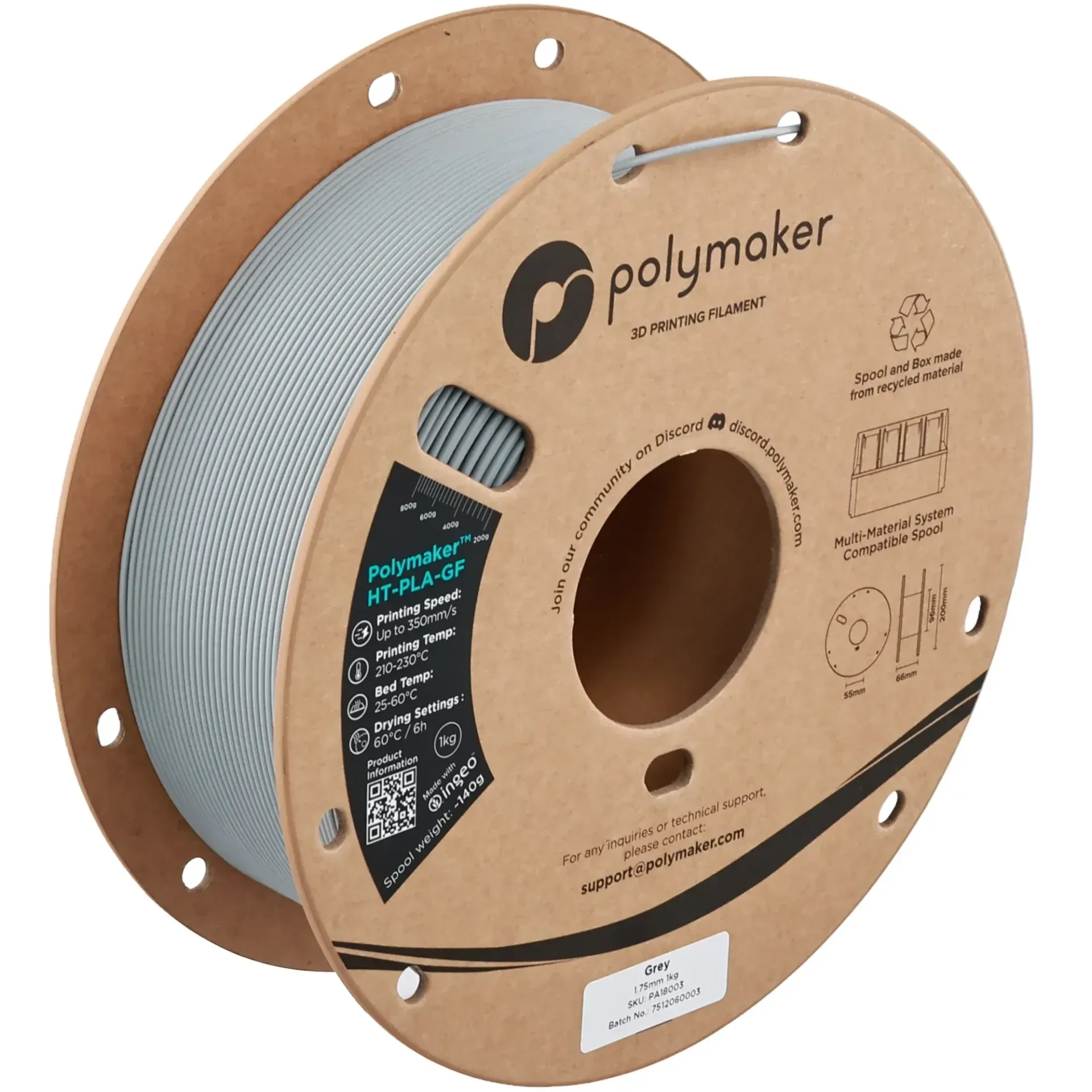 Polymaker HT-PLA-GF Gray, 1.75 mm 1 kg spool with a printed example