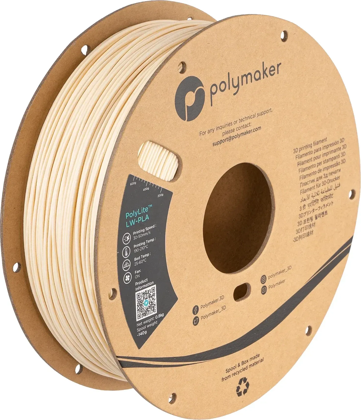 PolyLite LW-PLA White, 1.75 mm 1 kg spool, isometric view