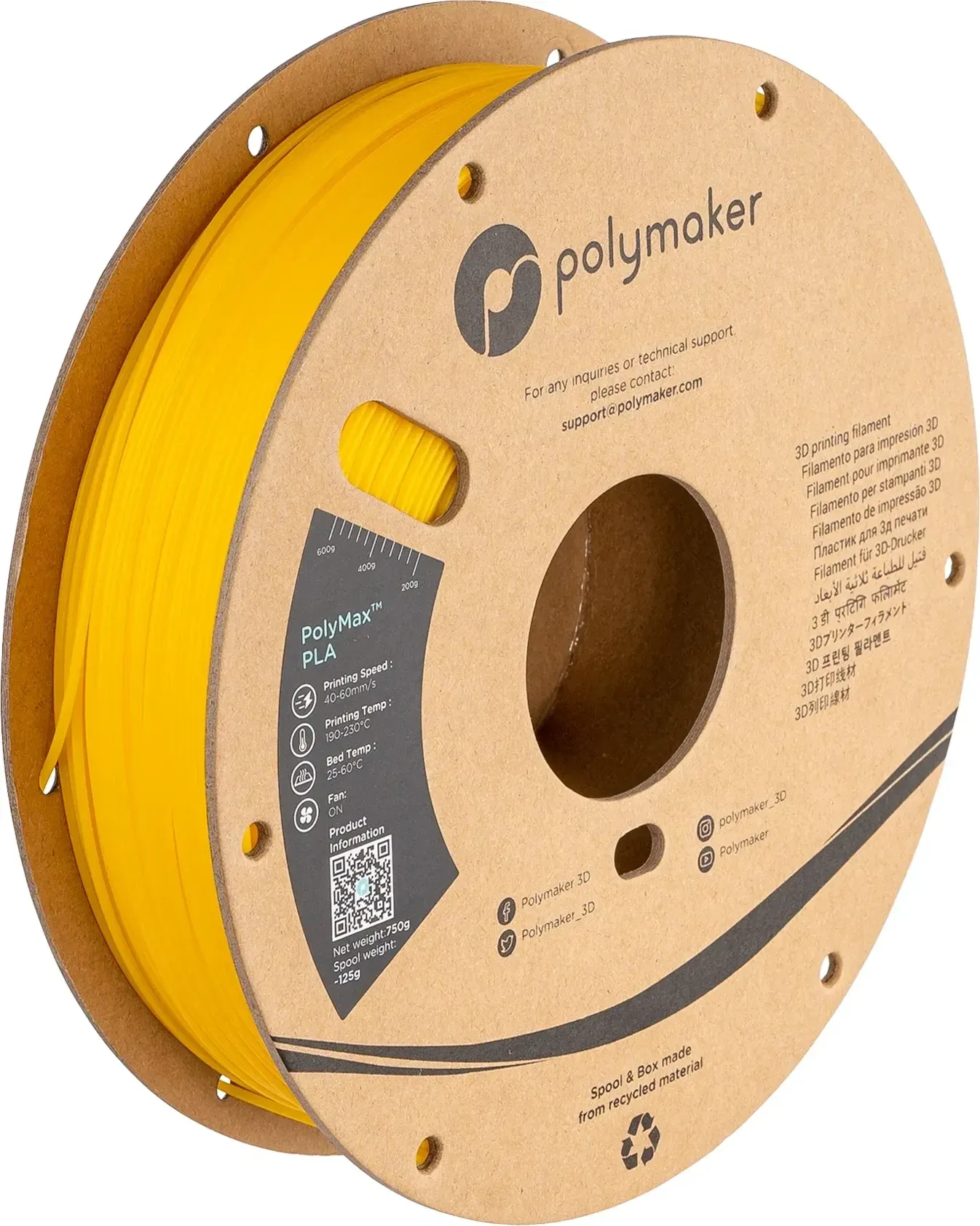 PolyMax PLA Yellow, 1.75 mm 1 kg spool, isometric view