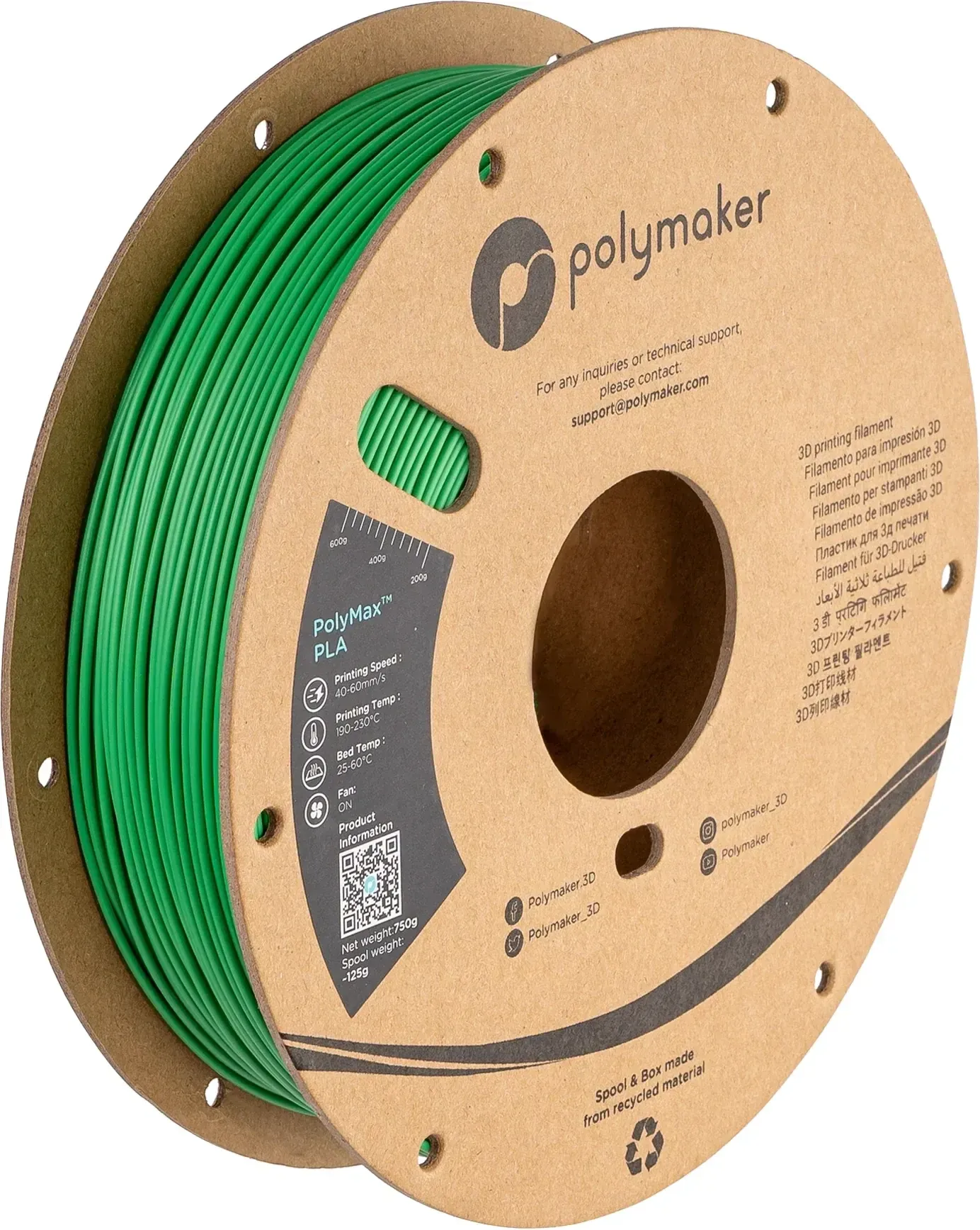 PolyMax PLA Green, 1.75 mm 1 kg spool, isometric view