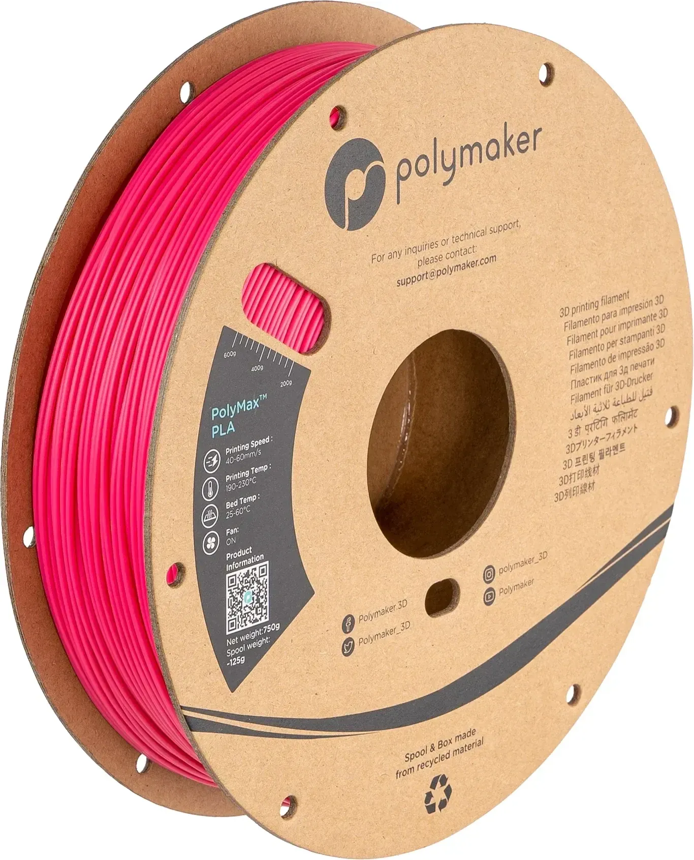 PolyMax PLA Pink, 1.75 mm 1 kg spool, isometric view