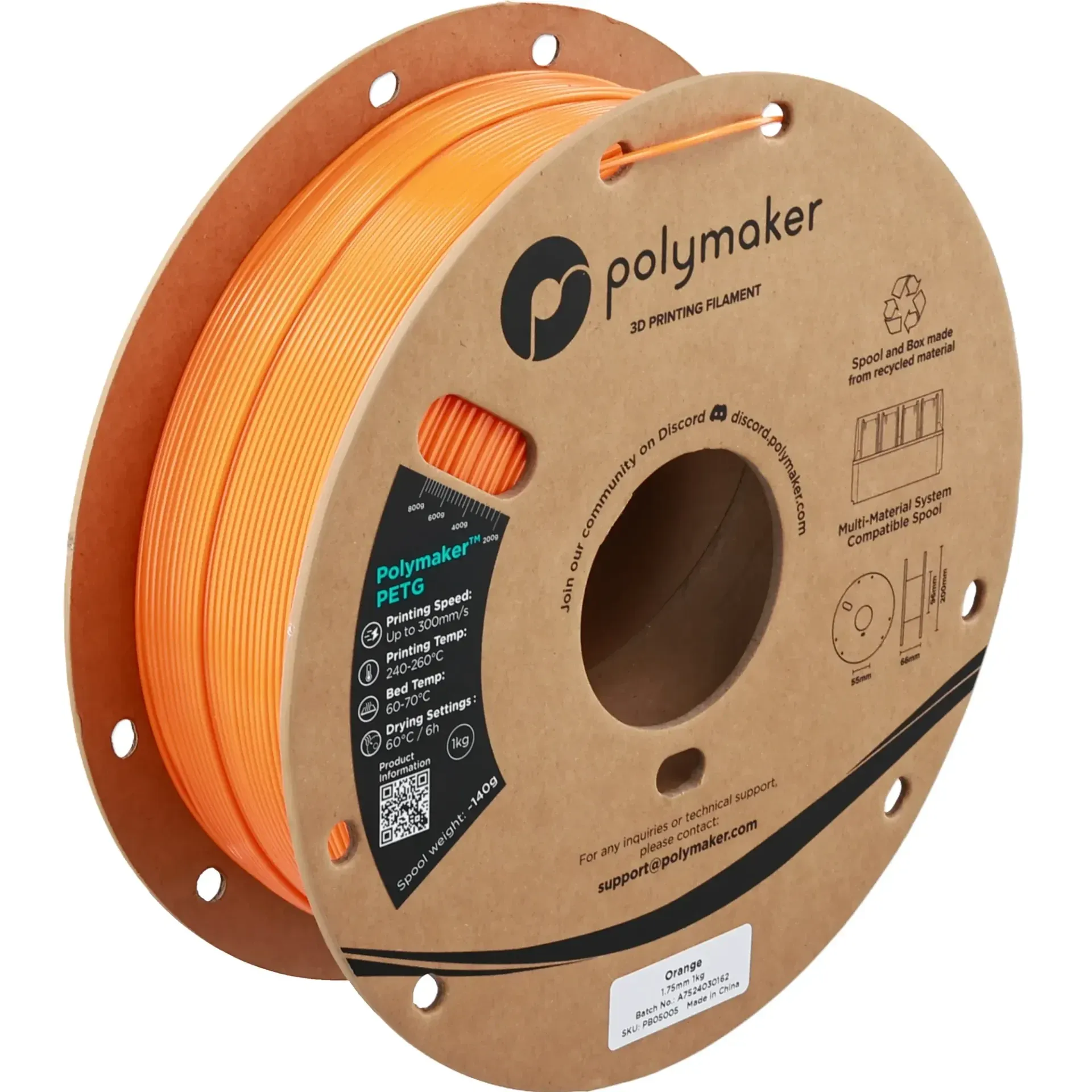 Polymaker PETG Orange, 1.75 mm 1 kg spool with a printed example