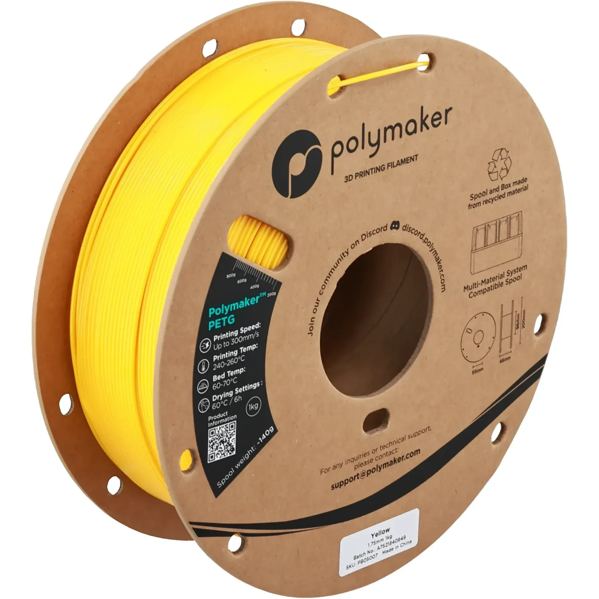 Polymaker PETG Yellow, 1.75 mm 1 kg spool with a printed example
