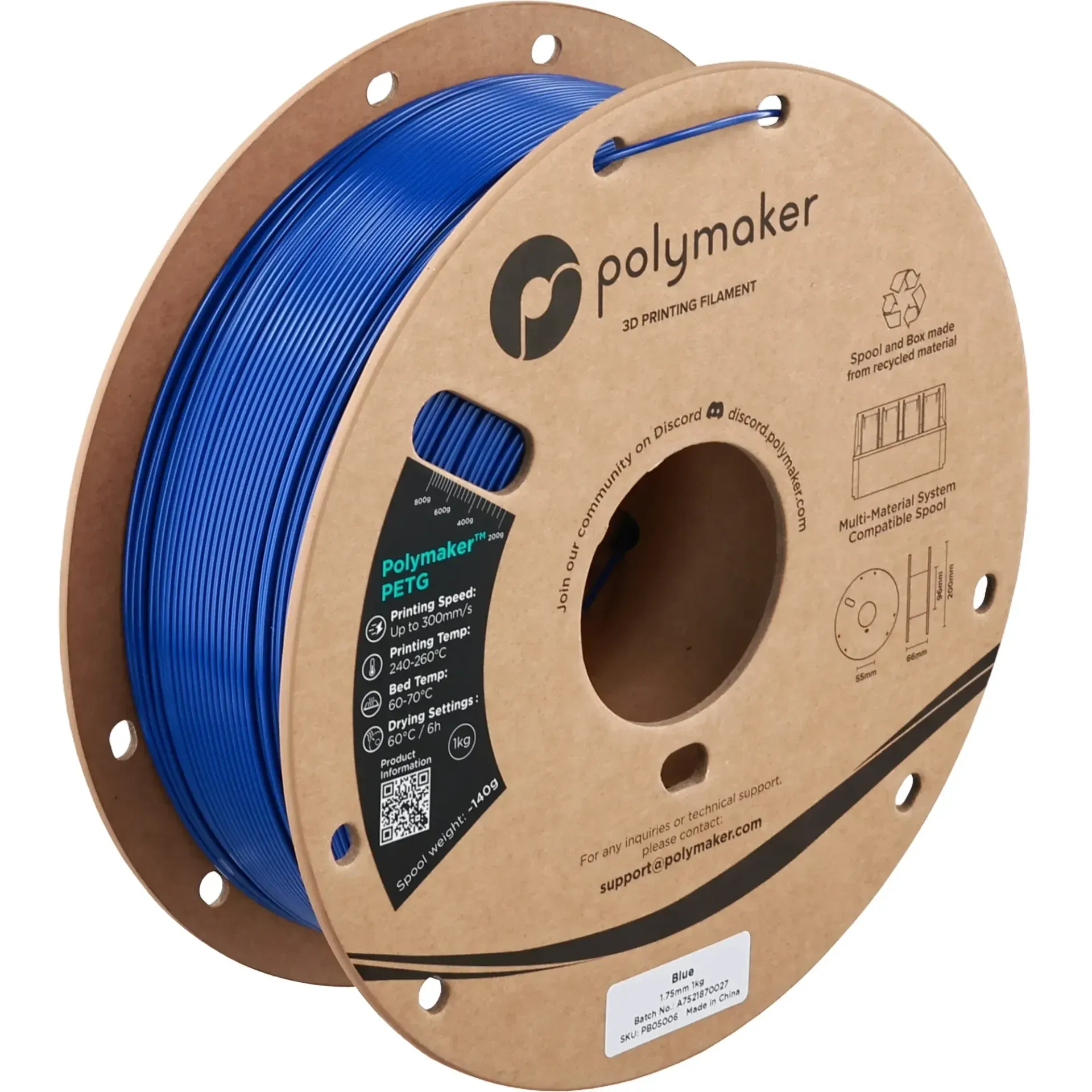 Polymaker PETG Blue, 1.75 mm 1 kg spool with a printed example