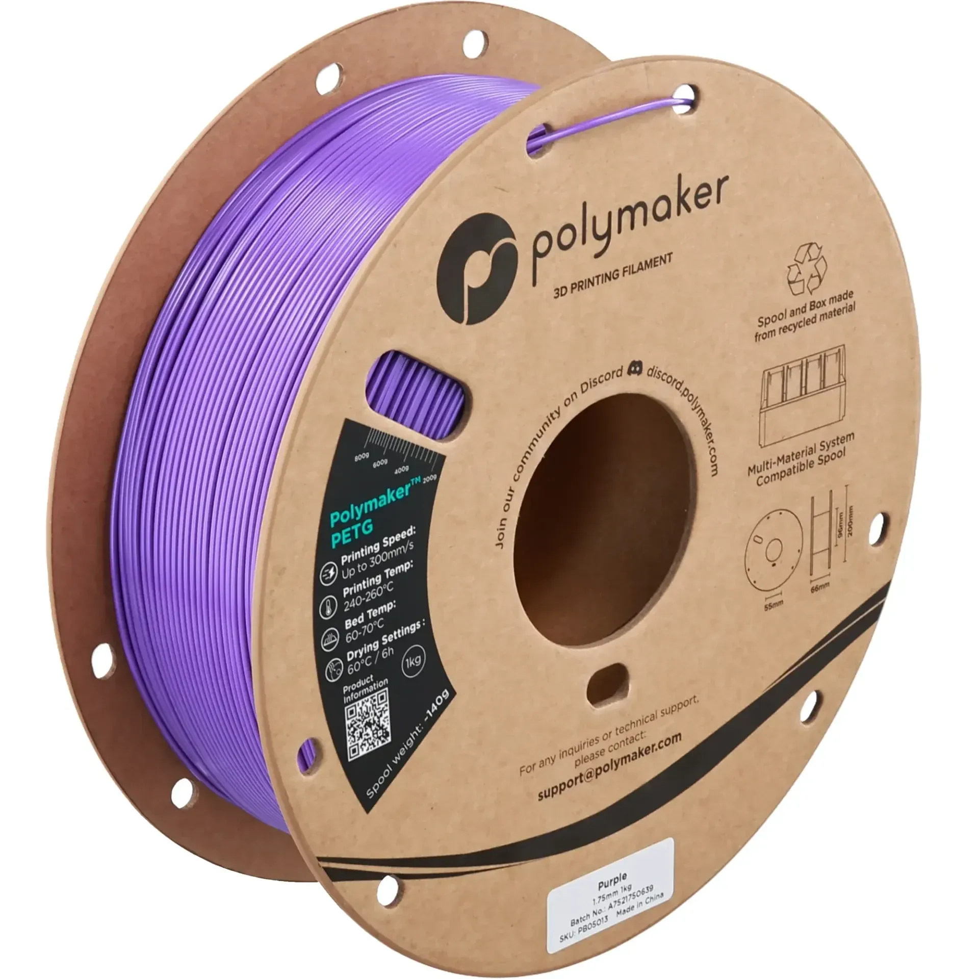Polymaker PETG Purple, 1.75 mm 1 kg spool with a printed example