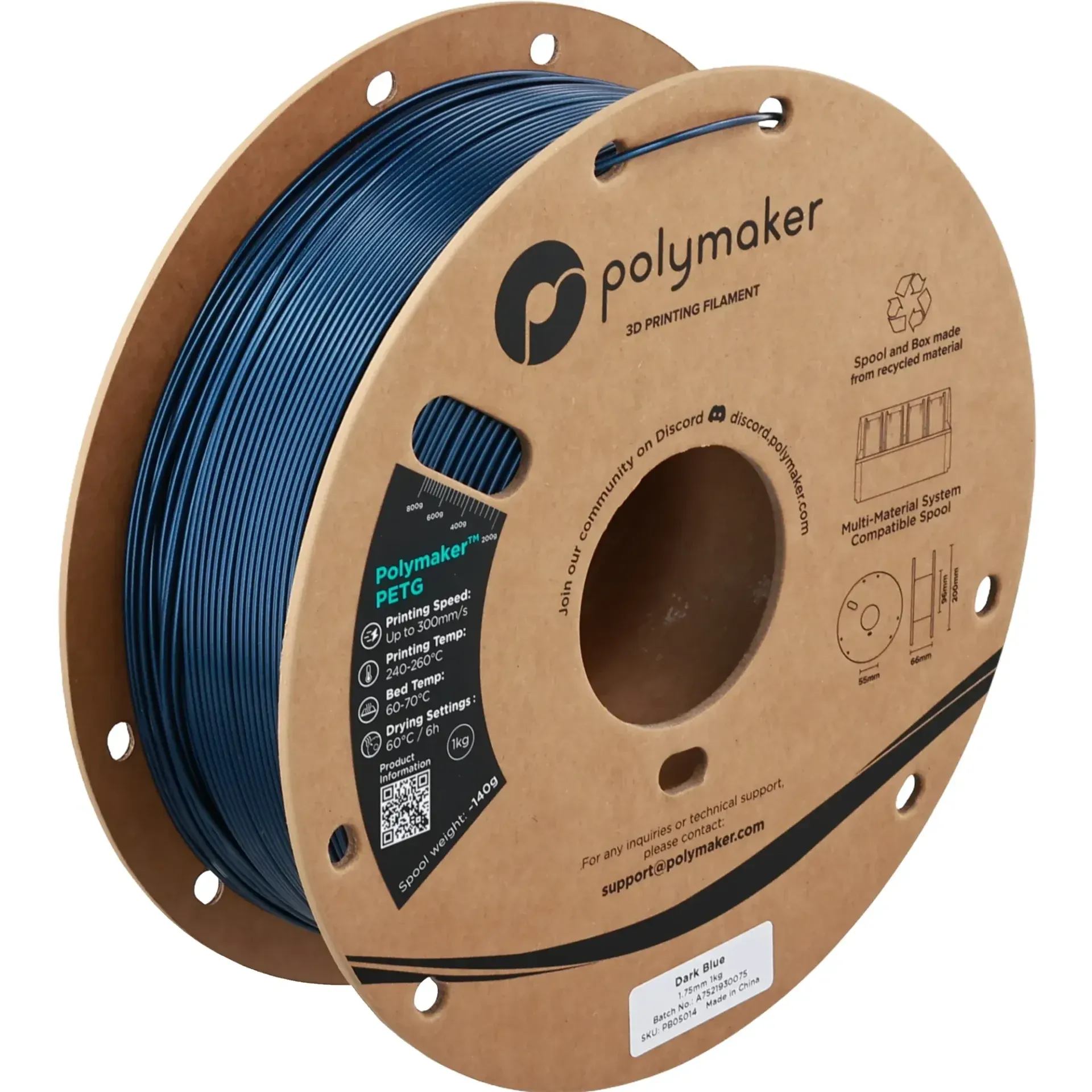 Polymaker PETG Dark Blue, 1.75 mm 1 kg spool with a printed example