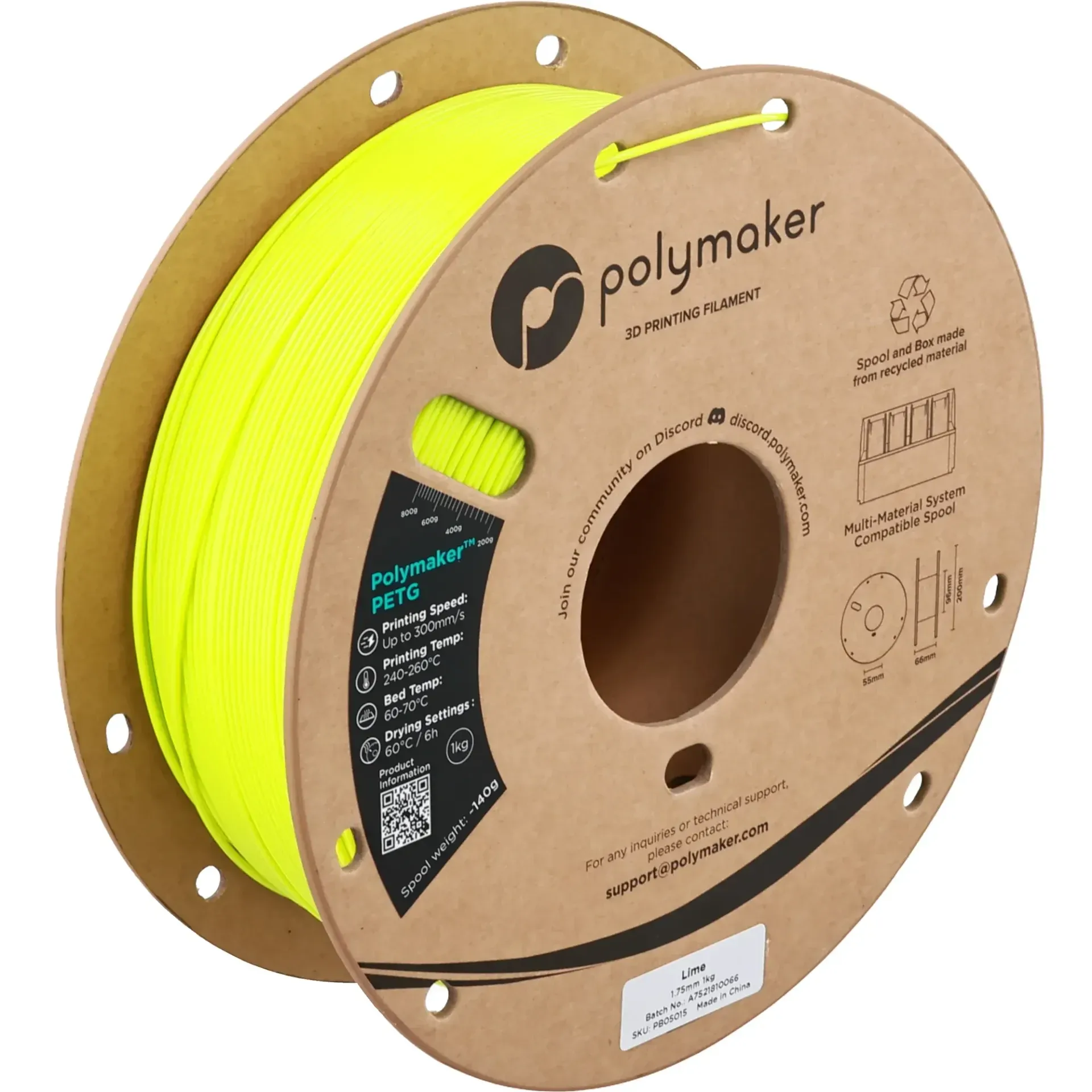 Polymaker PETG Lime, 1.75 mm 1 kg spool with a printed example