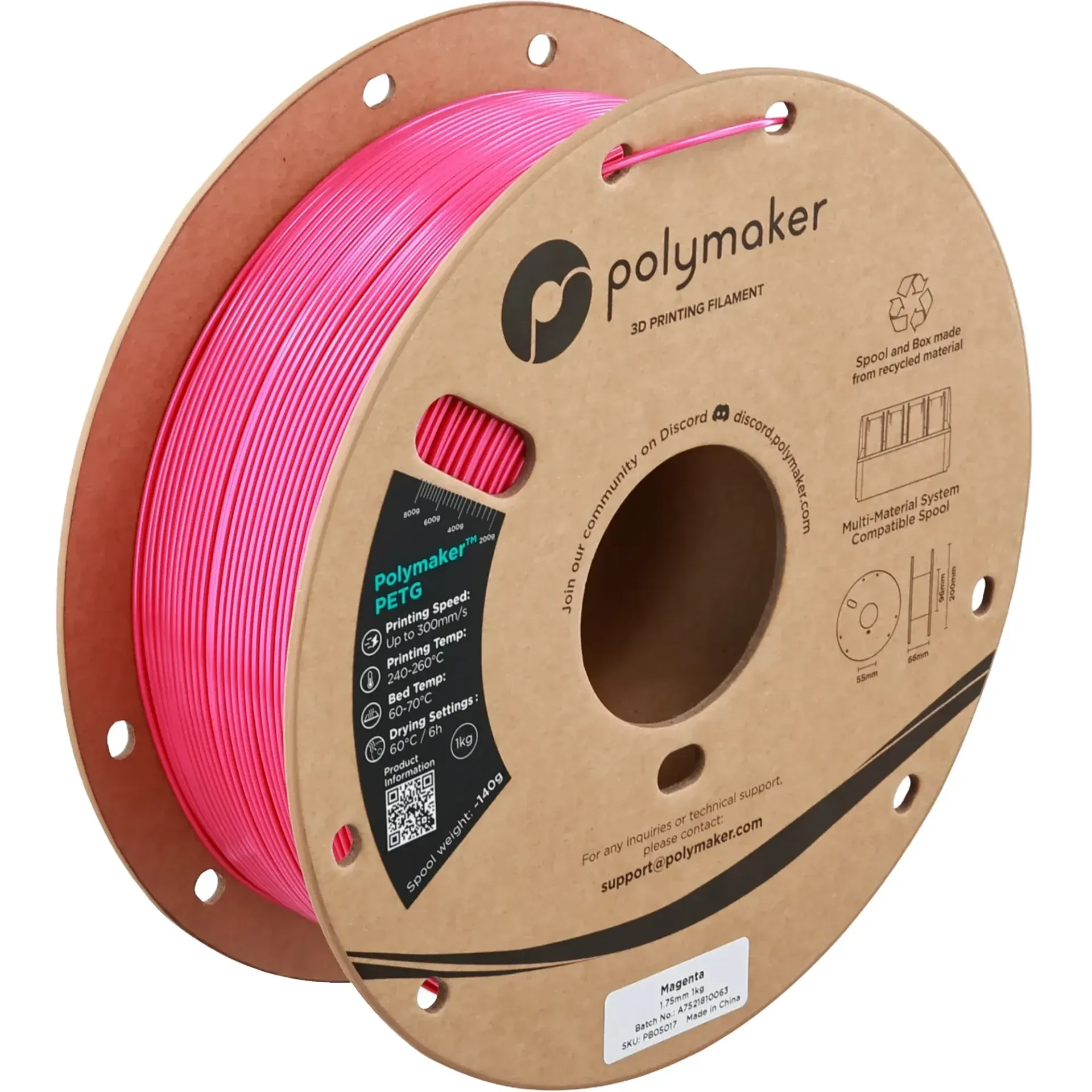 Polymaker PETG Magenta, 1.75 mm 1 kg spool with a printed example