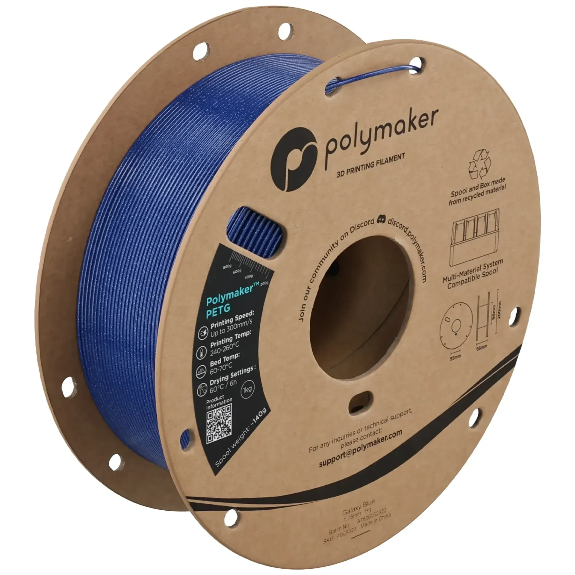 Polymaker PETG Galaxy Blue, 1.75 mm 1 kg spool with a printed example