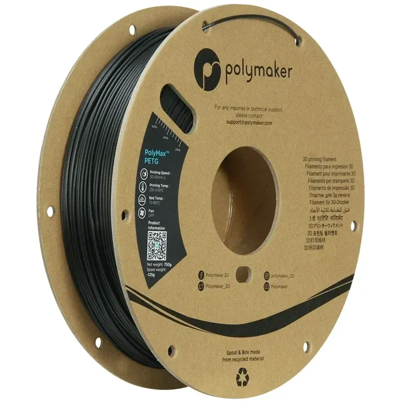 PolyMax PETG Black, 1.75 mm 1 kg spool, isometric view
