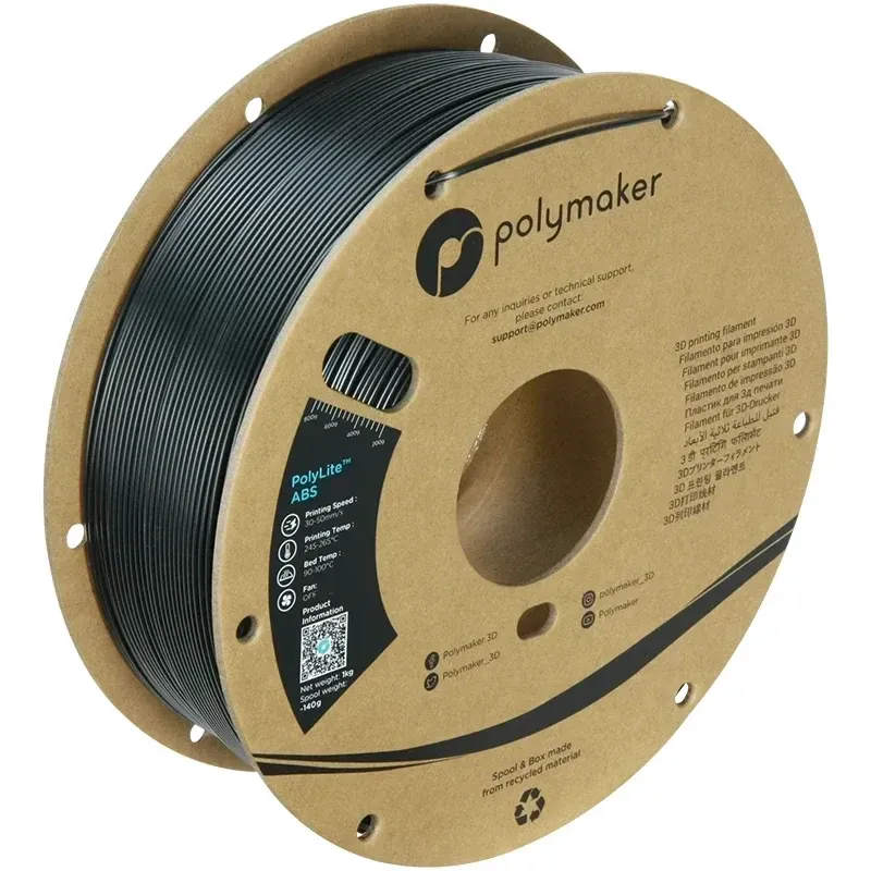 Polymaker ABS Black, 1.75 mm 1 kg spool with a printed example